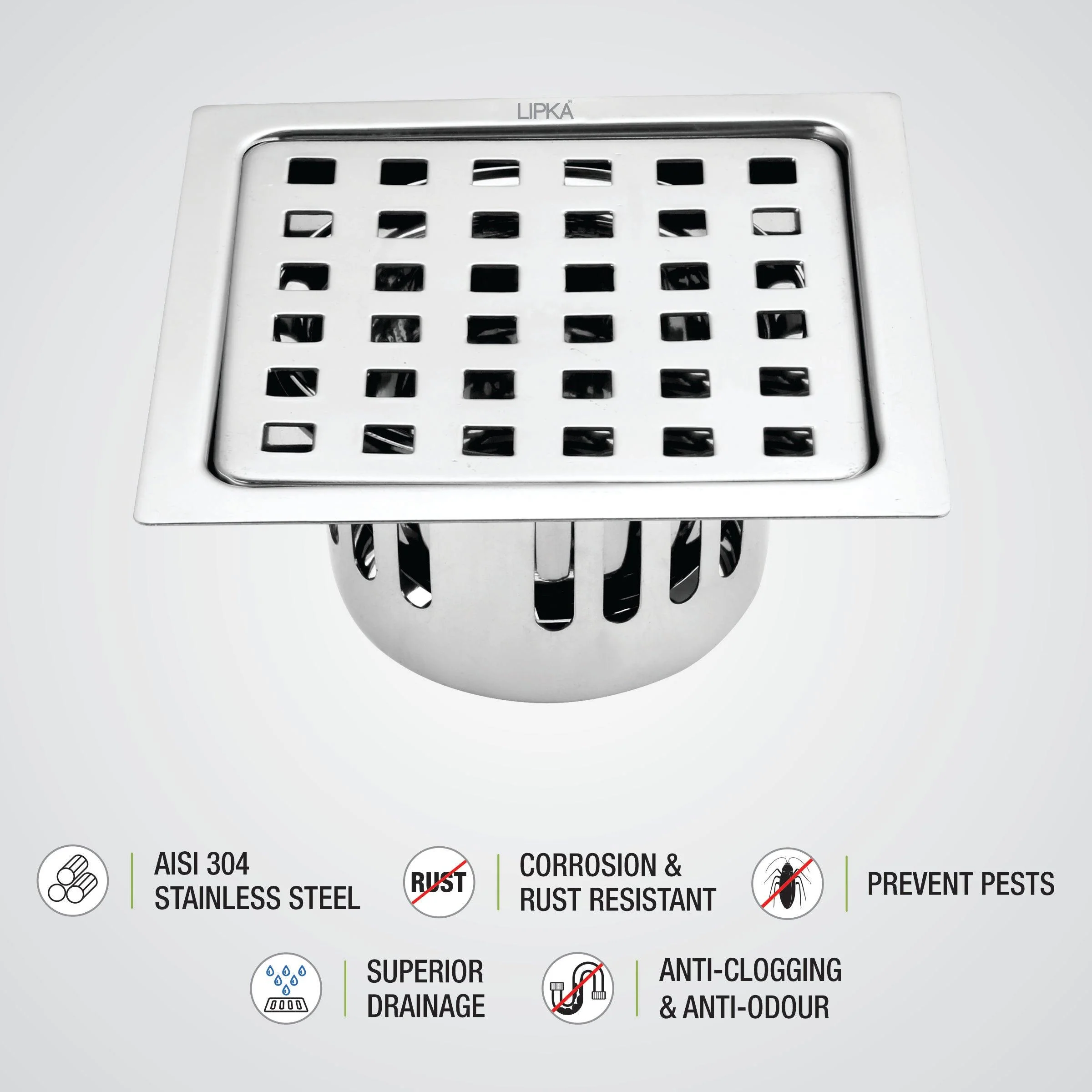 Agni Square Floor Drain (5 x 5 Inches) with Cockroach Trap - LIPKA - Image 4