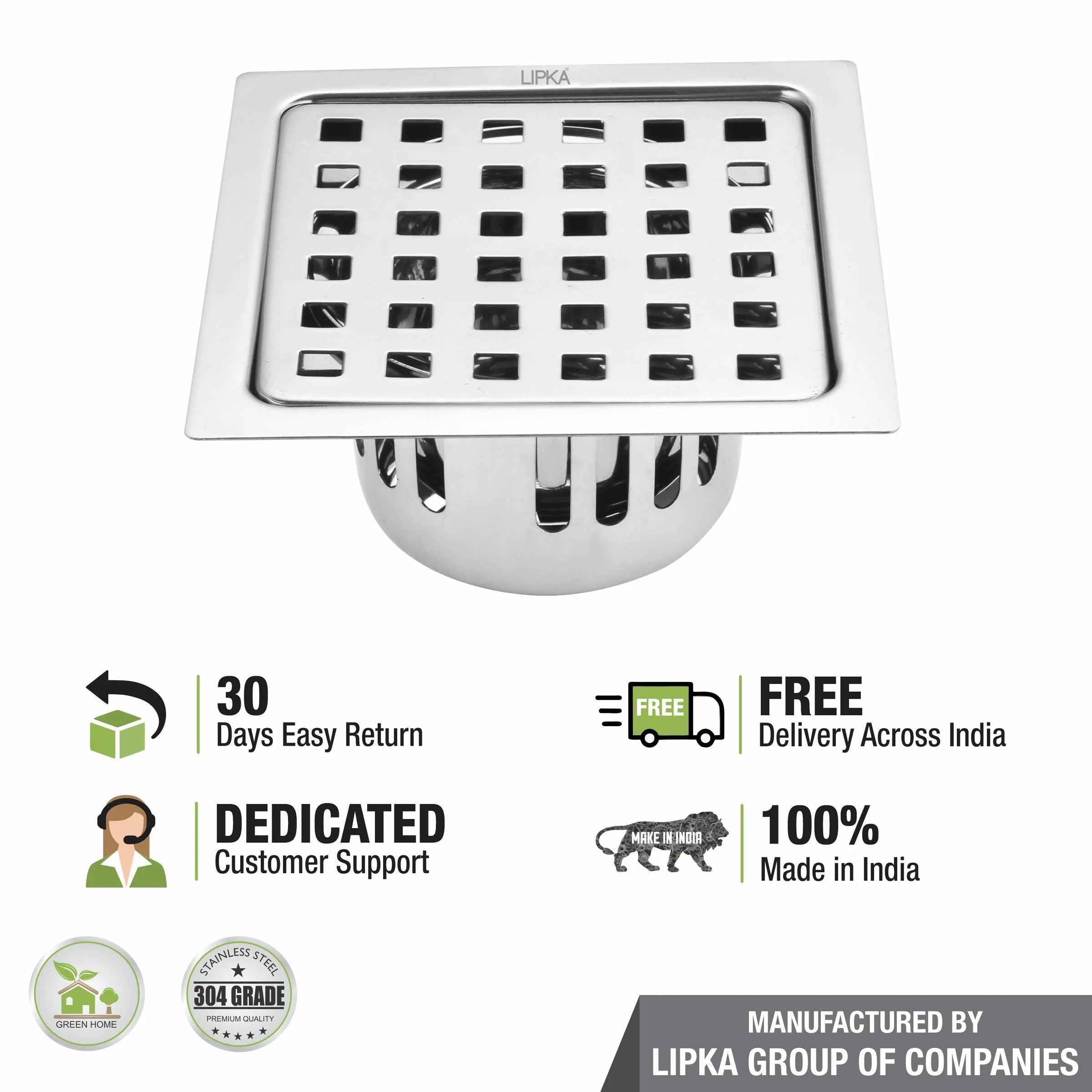 Agni Square Floor Drain (5 x 5 Inches) with Cockroach Trap - LIPKA - Image 5
