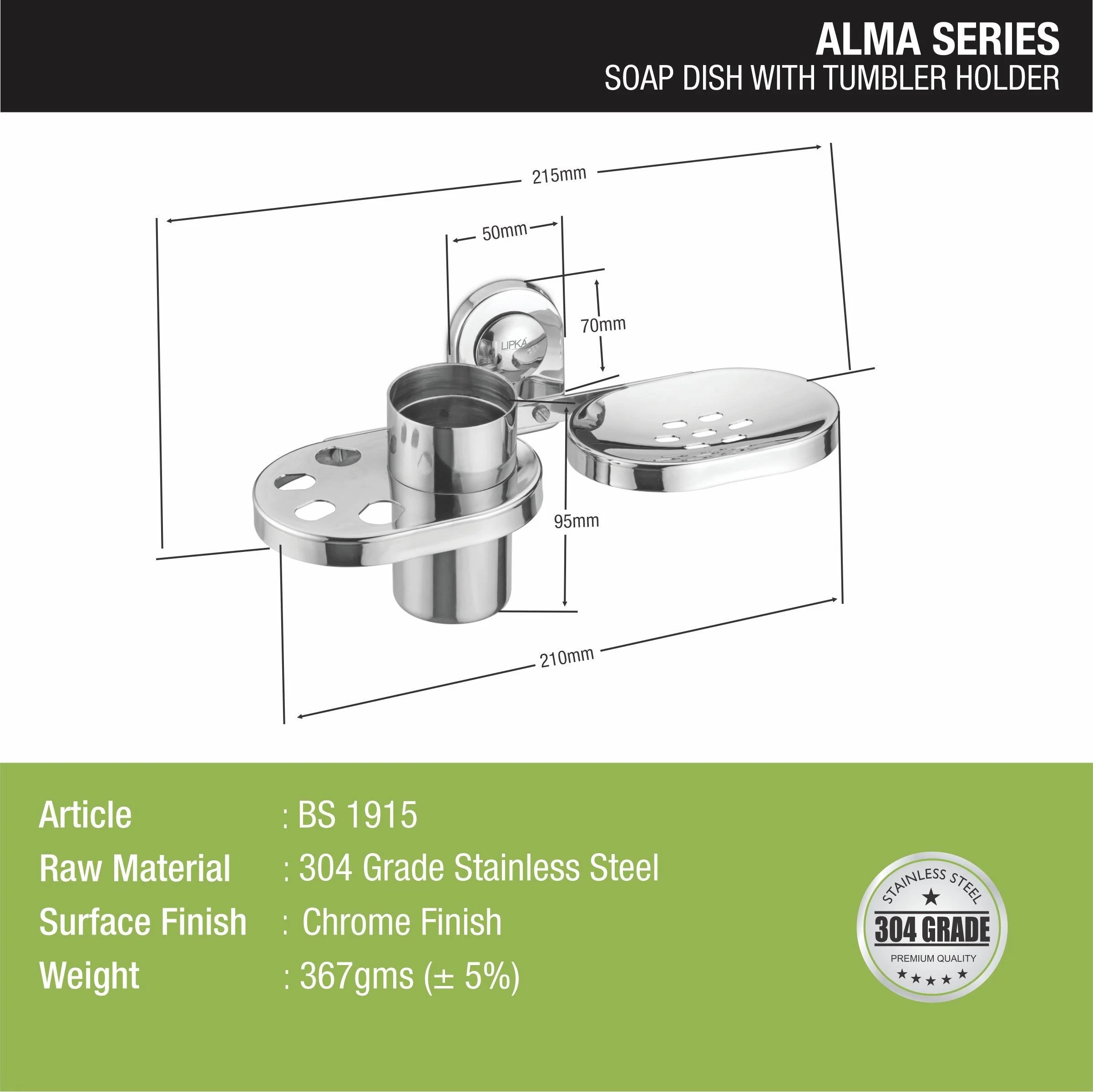 Alma Soap Dish with Tumbler Holder (304-SS) - LIPKA - Image 2