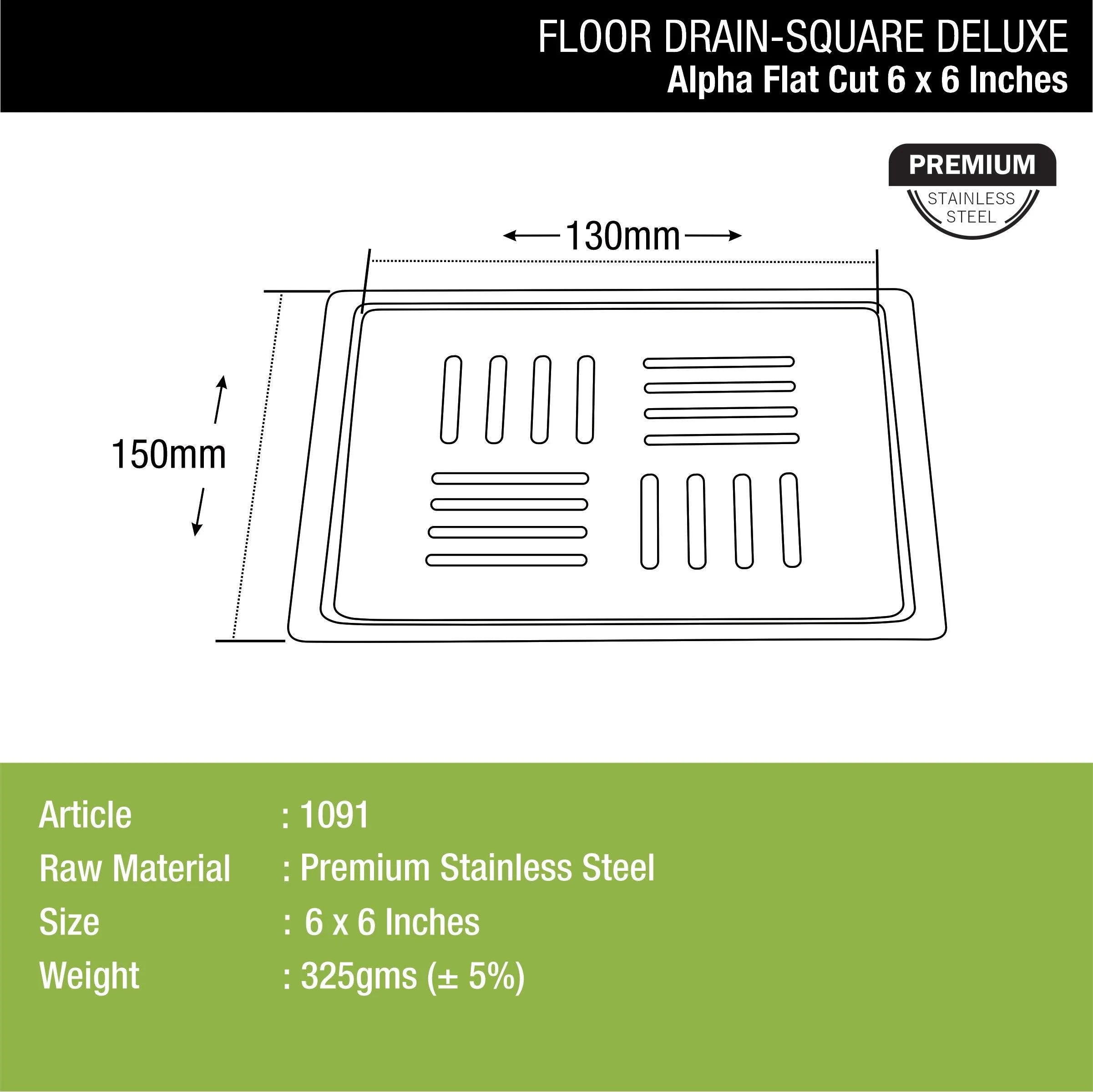 Alpha Deluxe Square Flat Cut Floor Drain (6 x 6 Inches) - LIPKA - Image 2