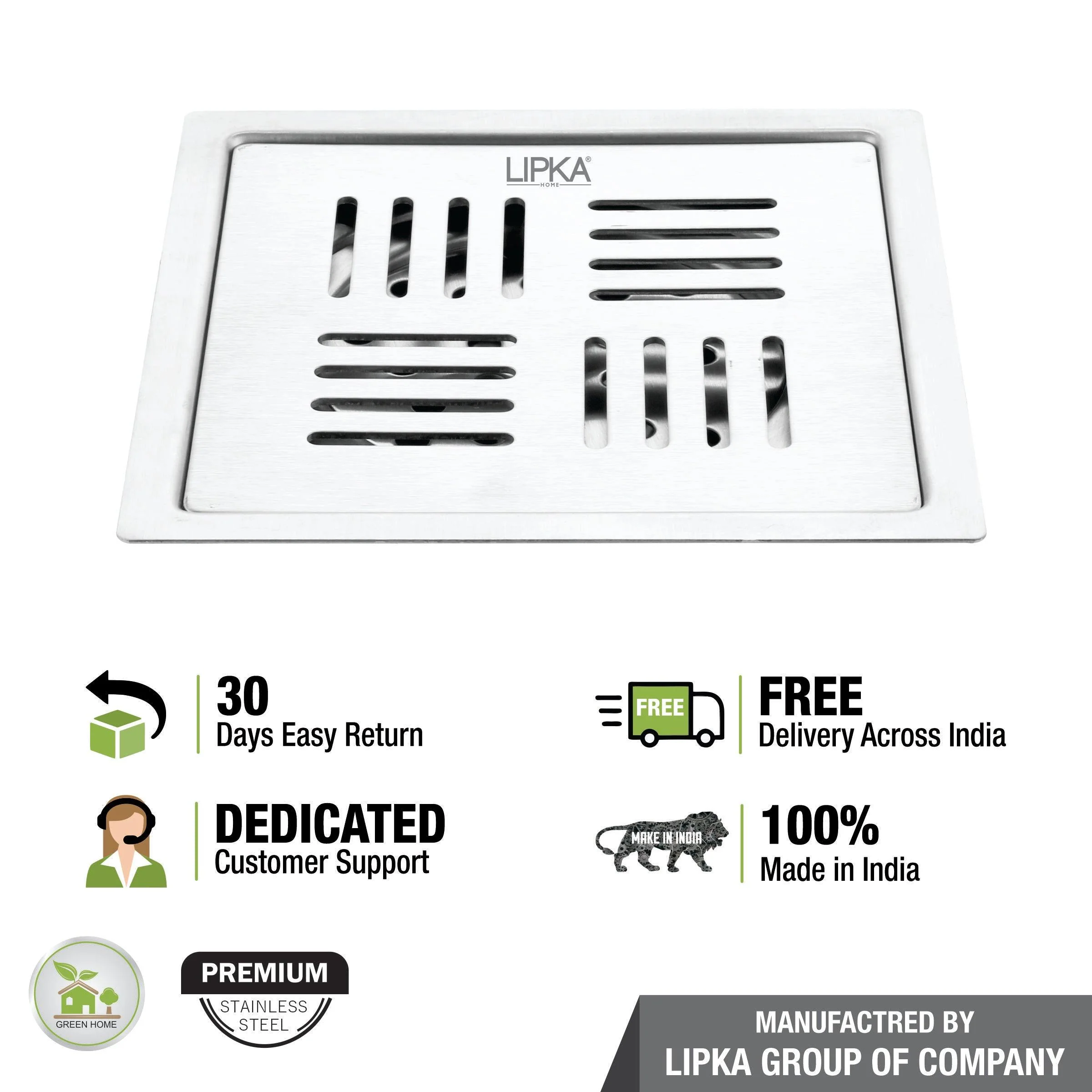 Alpha Deluxe Square Flat Cut Floor Drain (6 x 6 Inches) - LIPKA - Image 4