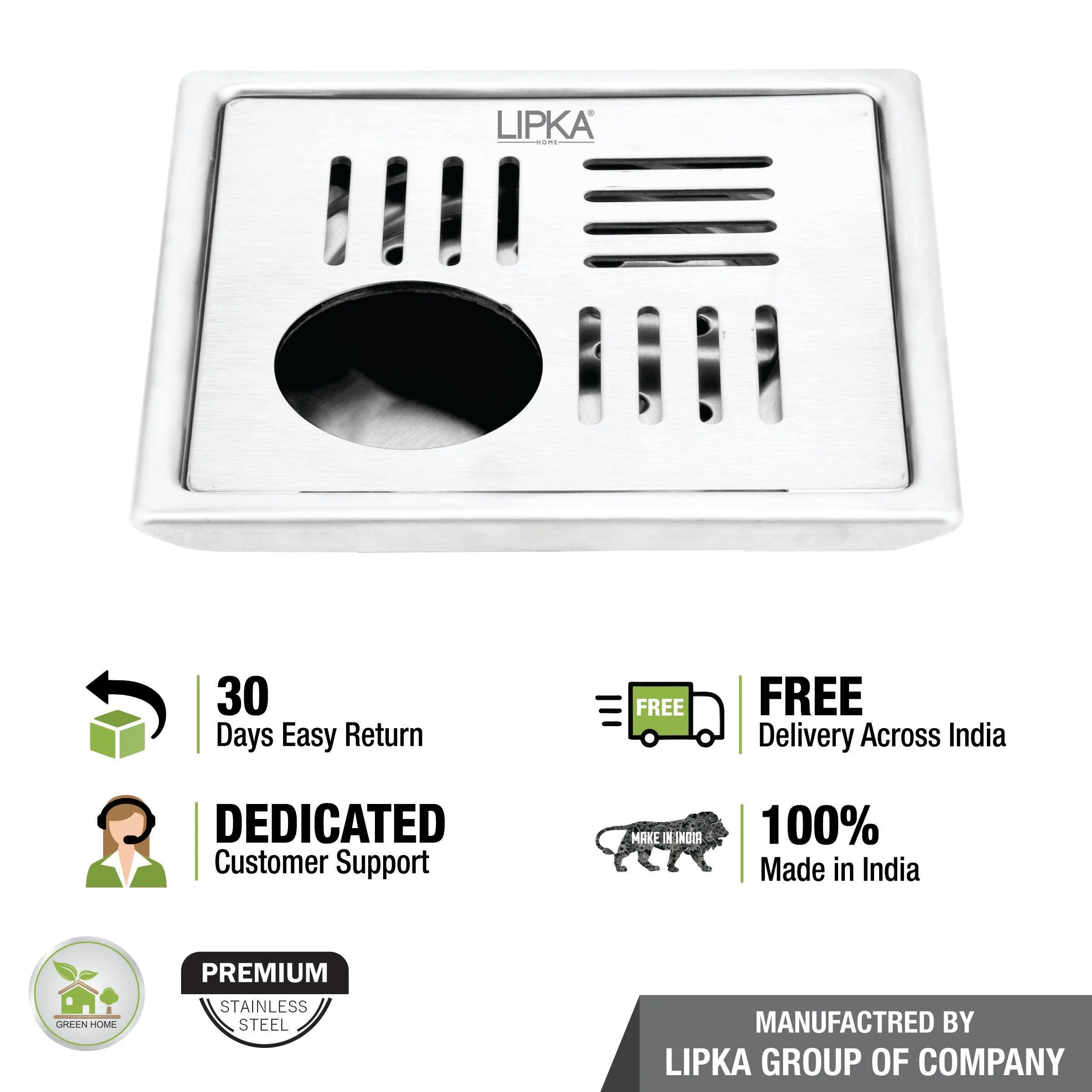 Alpha Deluxe Square Floor Drain (5 x 5 Inches) with Hole - LIPKA - Image 4
