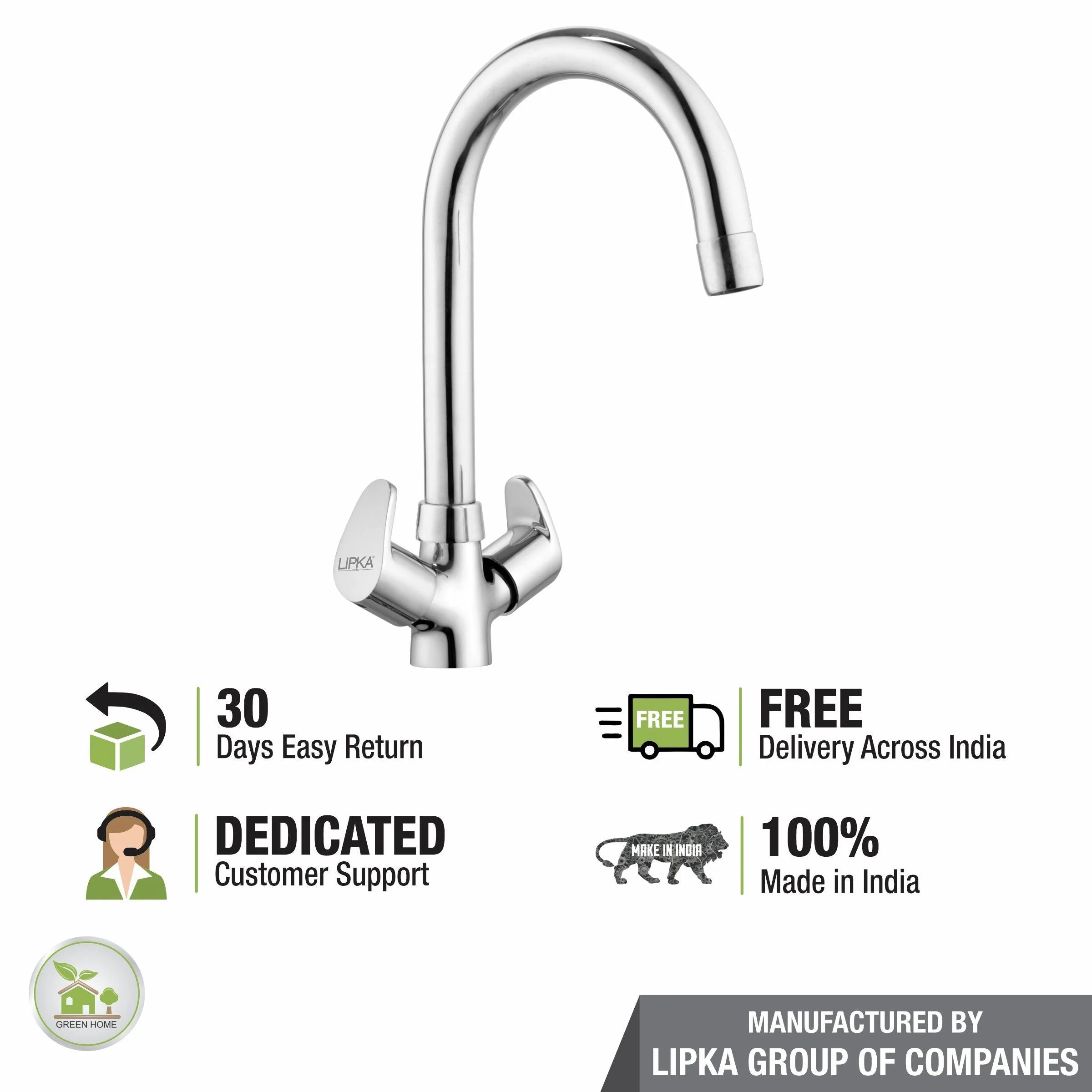 Apple Centre Hole Basin Mixer Brass Faucet with Round Swivel Spout (15 Inches) - LIPKA - Image 5