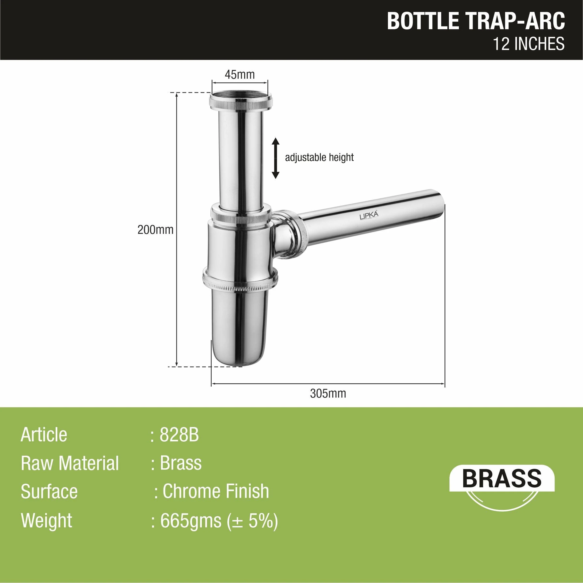 ARC Brass Bottle Trap CP (12 Inches) - LIPKA - Image 2