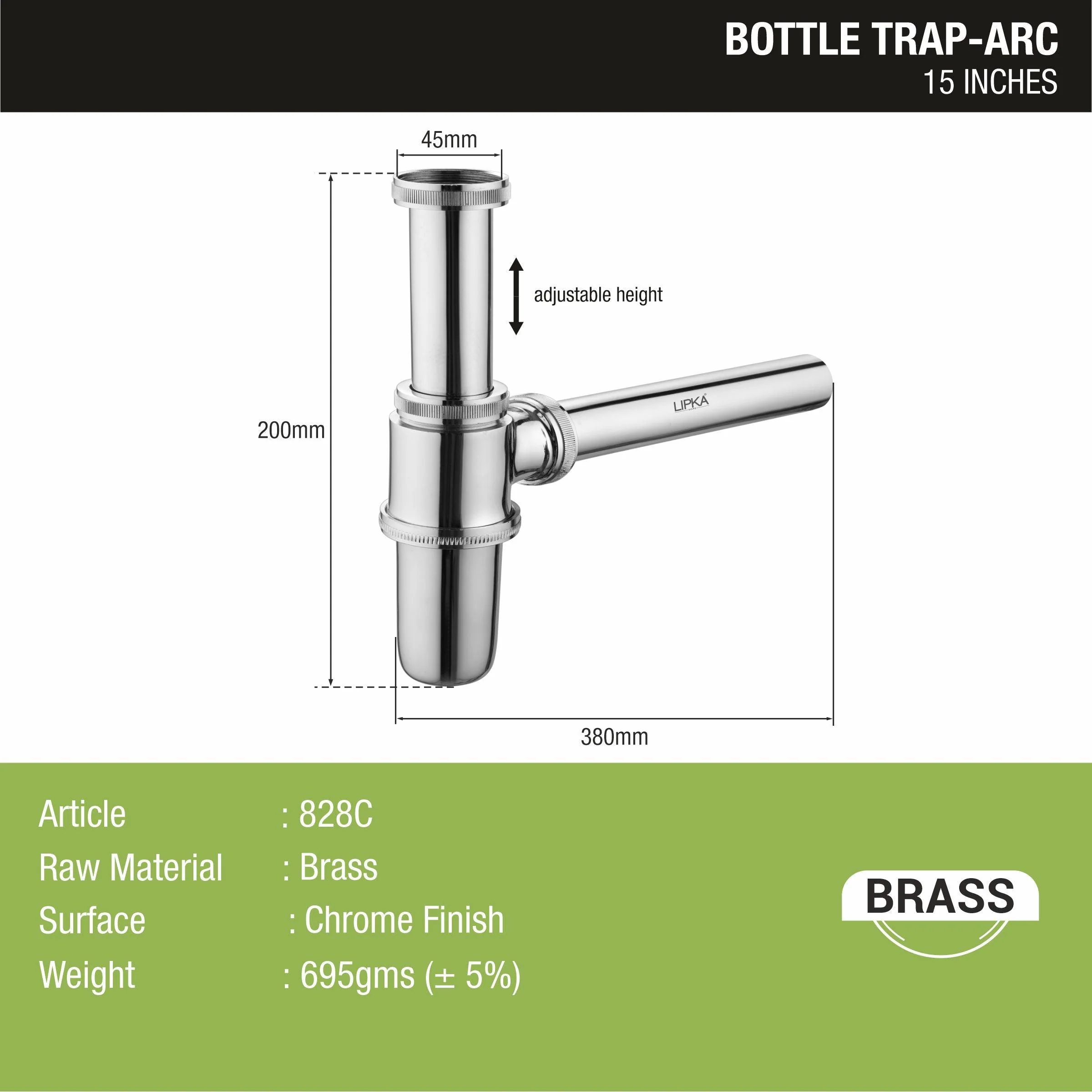 ARC Brass Bottle Trap CP (15 Inches) - LIPKA - Image 2