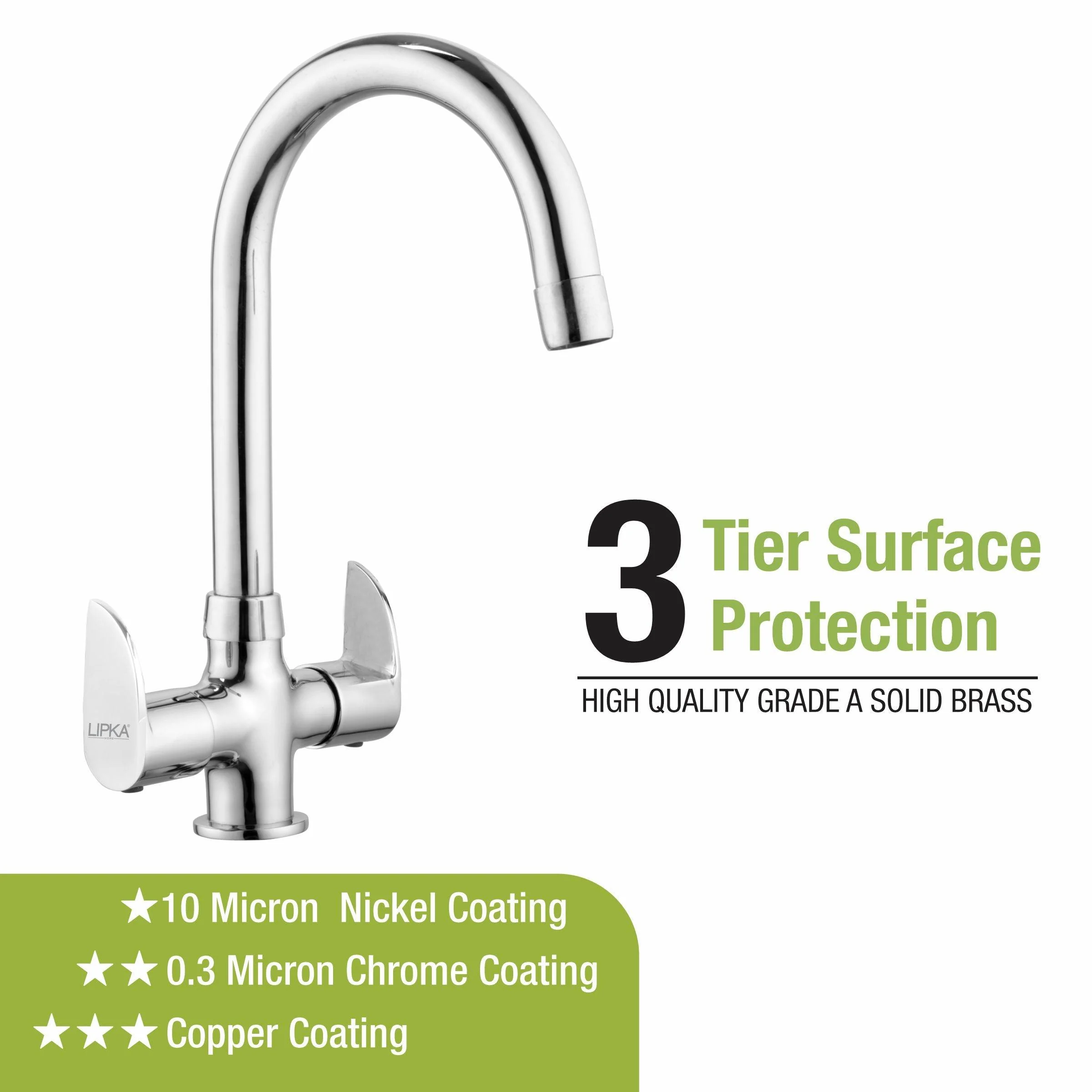Arise Centre Hole Basin Mixer Brass Faucet with Round Swivel Spout (15 Inches) - LIPKA - Image 4