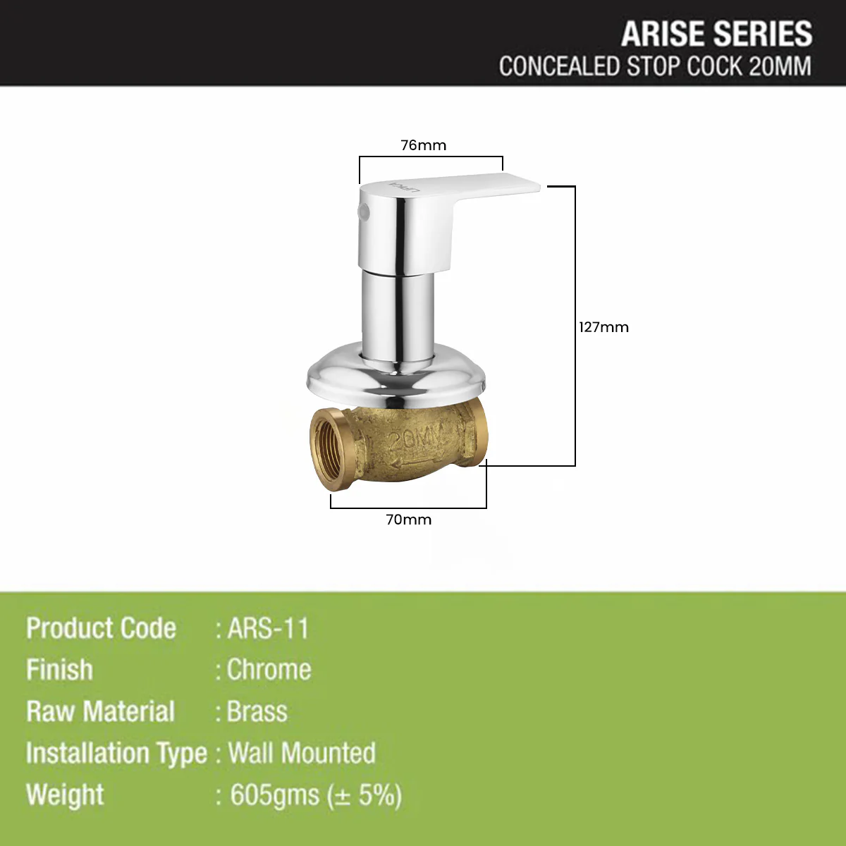 Arise Concealed Stop Valve 20mm Brass Faucet - LIPKA - Image 2