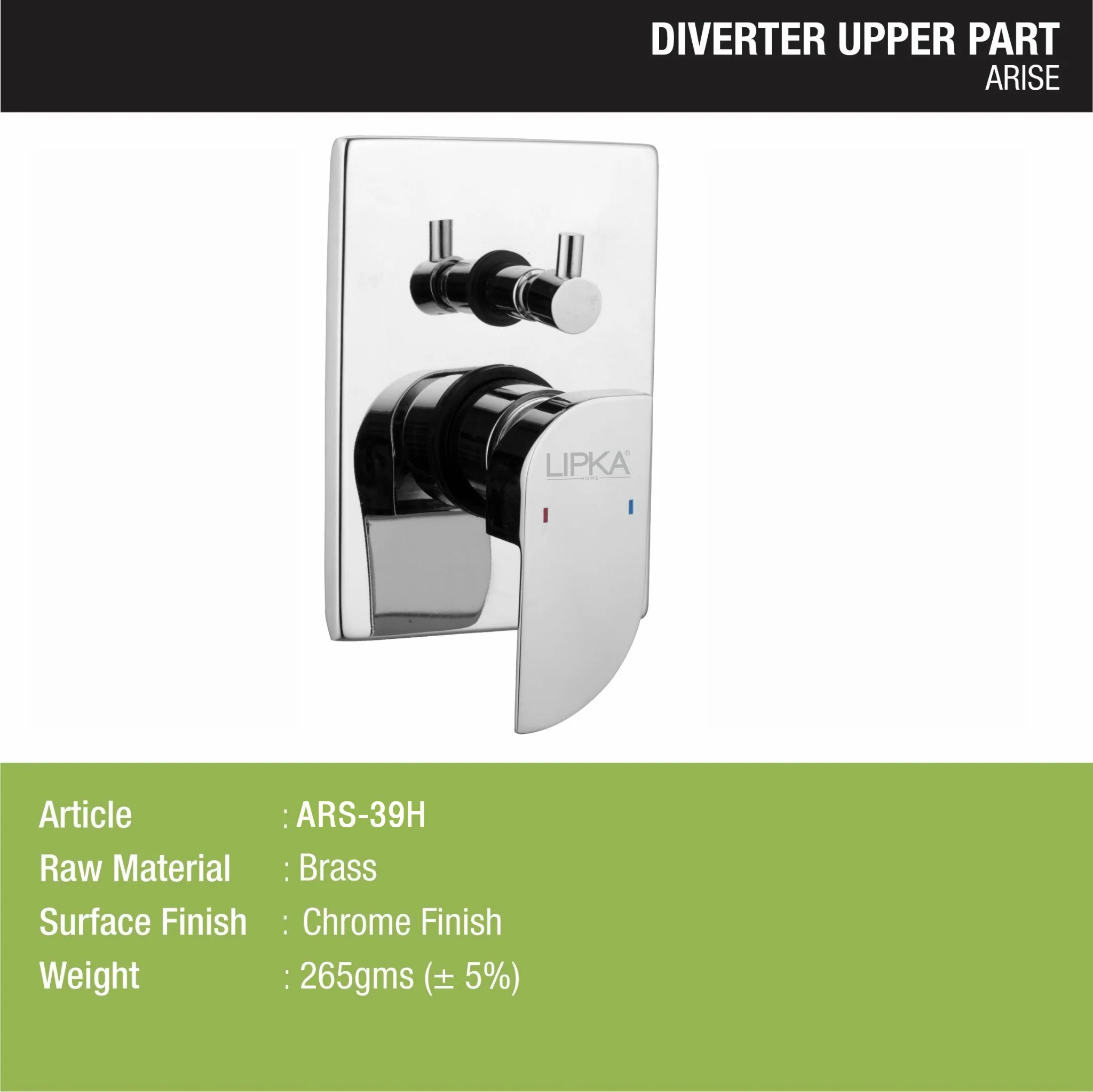 Arise Diverter Upper Part (Compatible with 2-Inlet High Flow & 3 Inlet Diverter Body) - LIPKA - Image 2