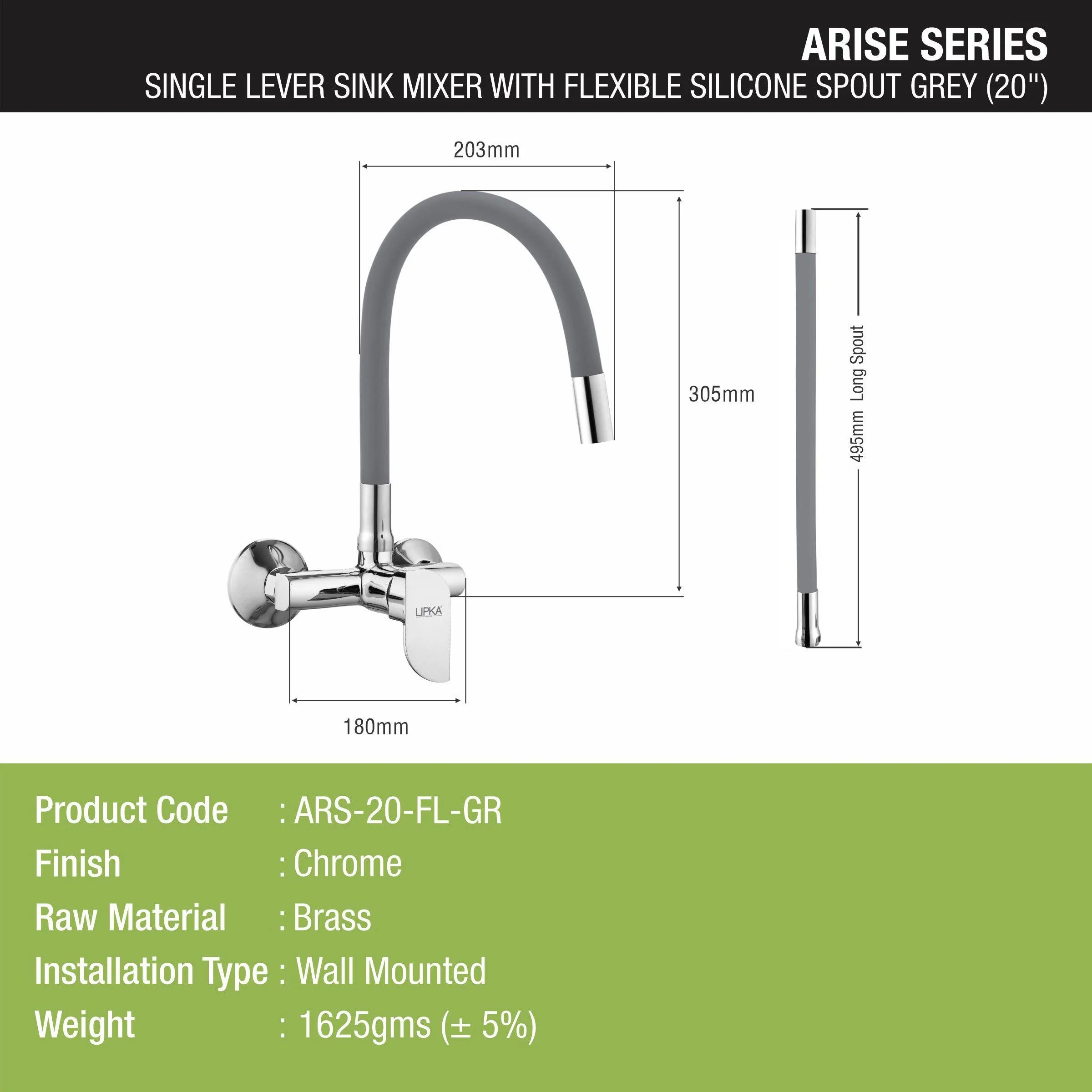 Arise Single Lever Sink Mixer with Grey Flexible Silicone Spout (20 Inches) - LIPKA - Image 2