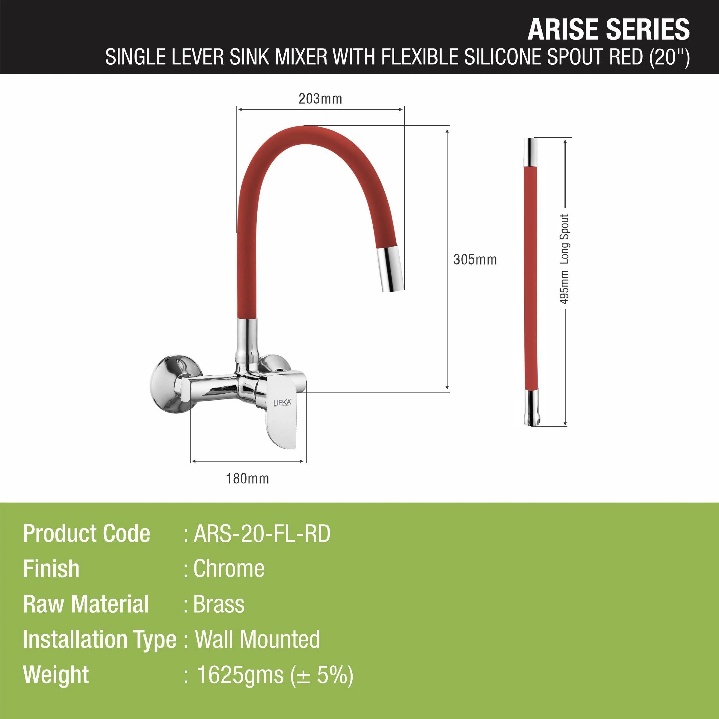 Arise Single Lever Sink Mixer with Red Flexible Silicone Spout (20 Inches) - LIPKA - Image 2