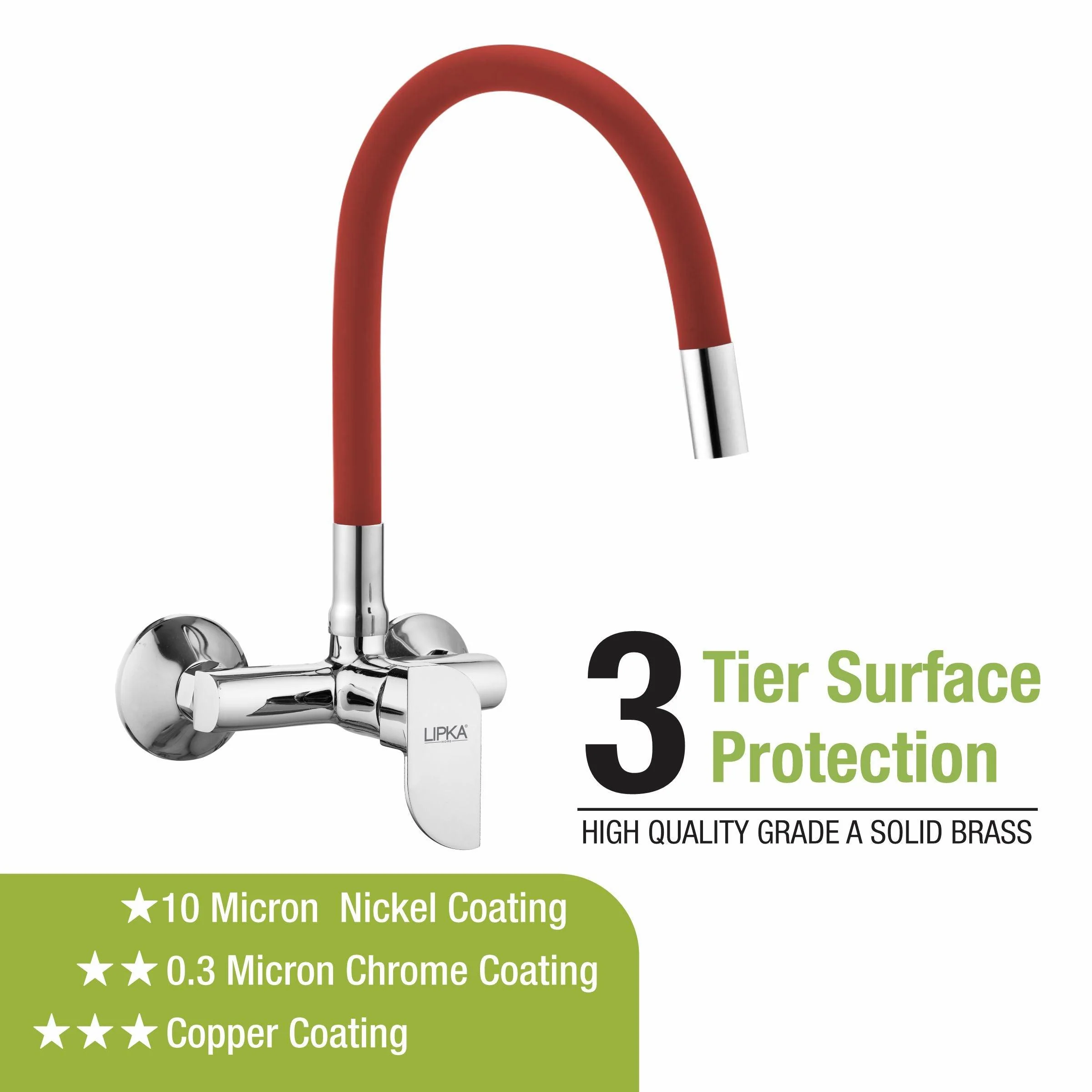 Arise Single Lever Sink Mixer with Red Flexible Silicone Spout (20 Inches) - LIPKA - Image 4