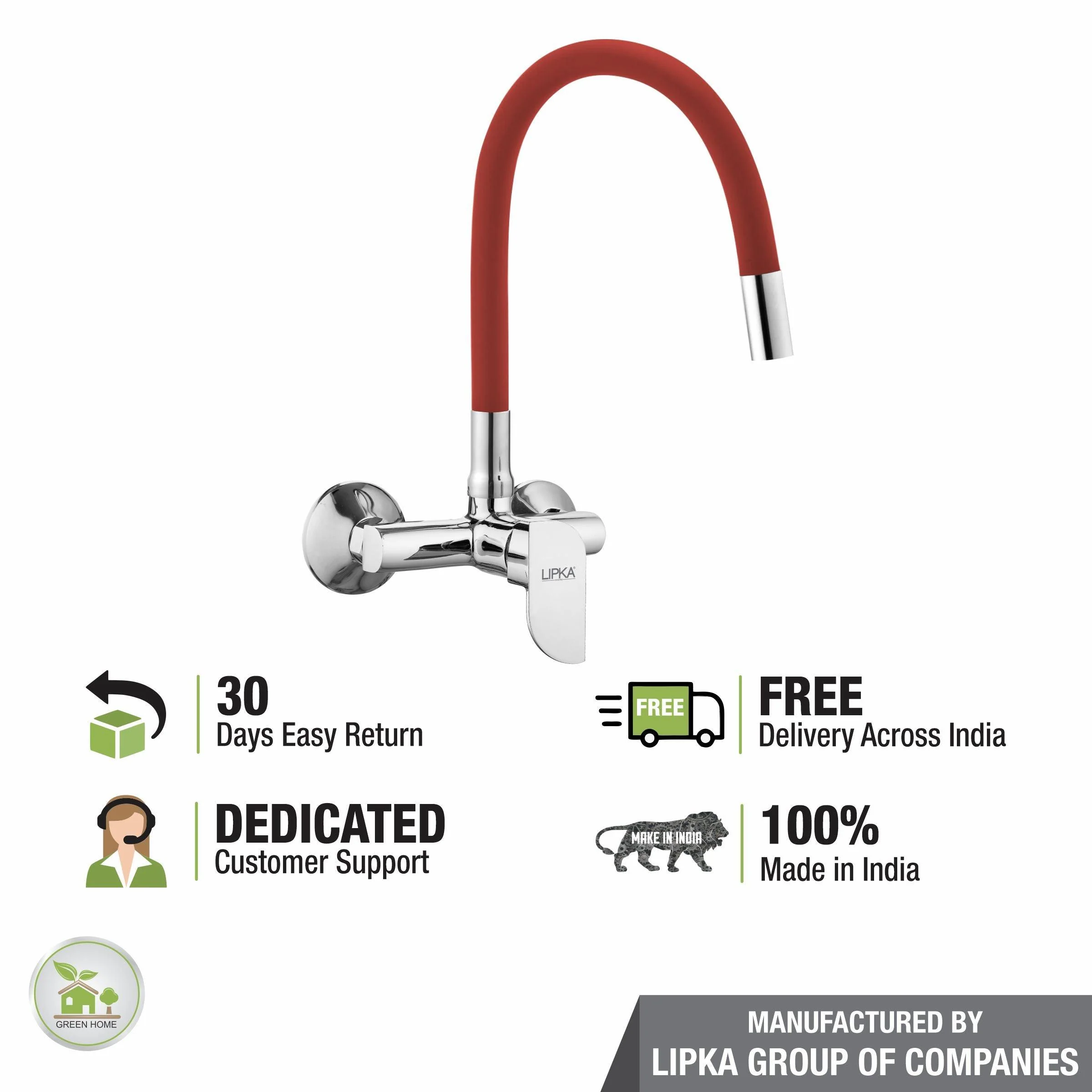 Arise Single Lever Sink Mixer with Red Flexible Silicone Spout (20 Inches) - LIPKA - Image 5