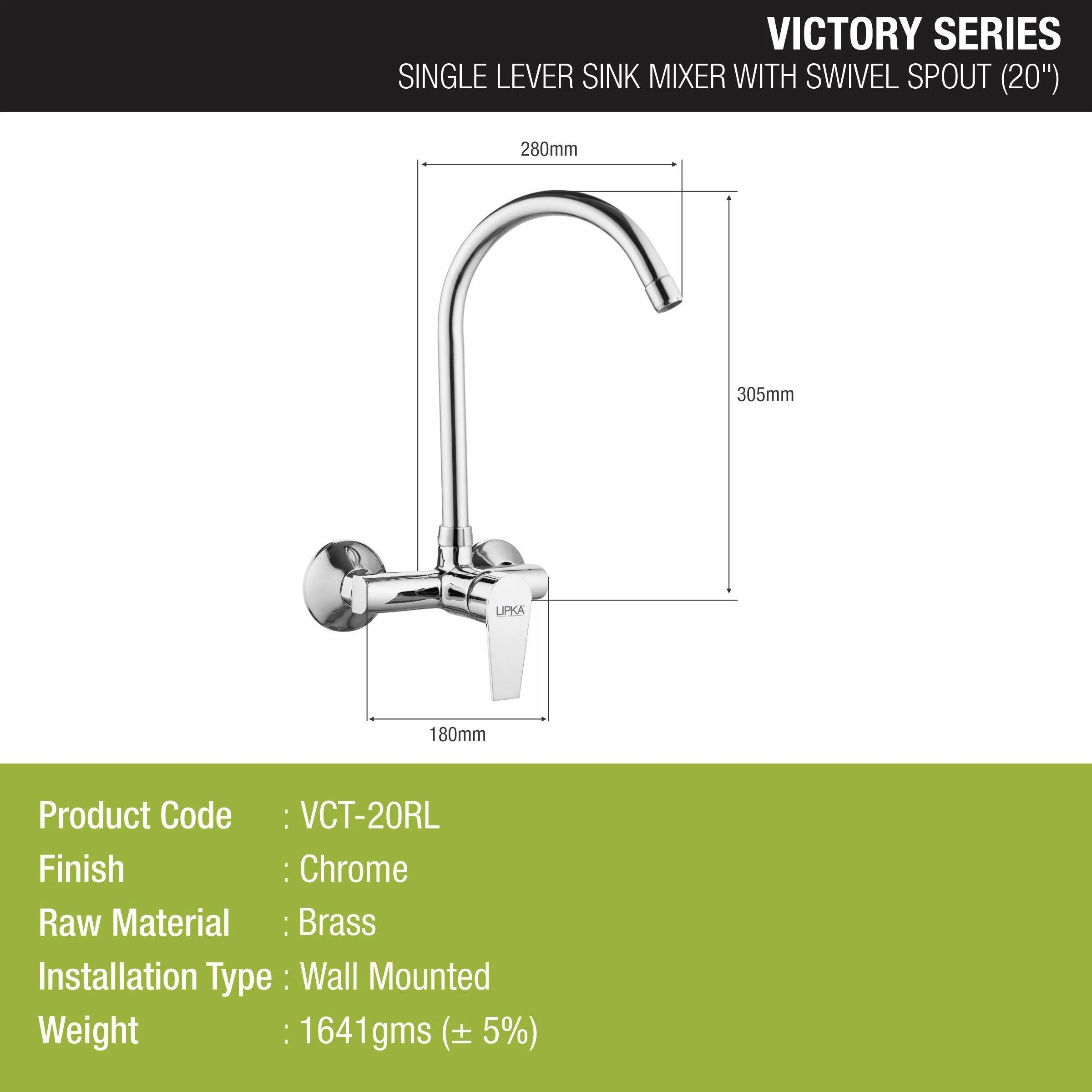 Victory Single Lever Sink Mixer with Swivel Spout (20 Inches) - LIPKA - Image 2