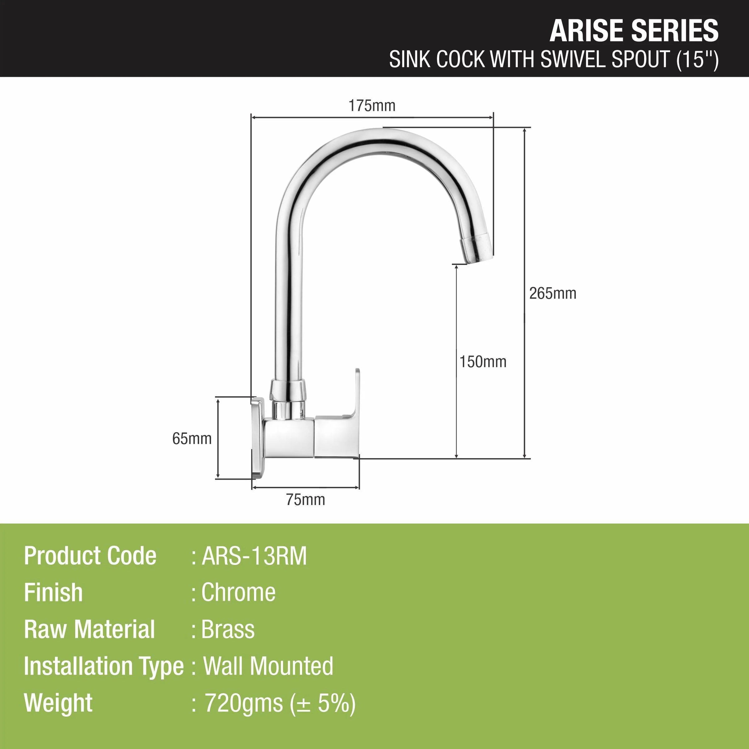 Arise Sink Tap Brass Faucet with Round Swivel Spout (15 Inches) - LIPKA - Image 2