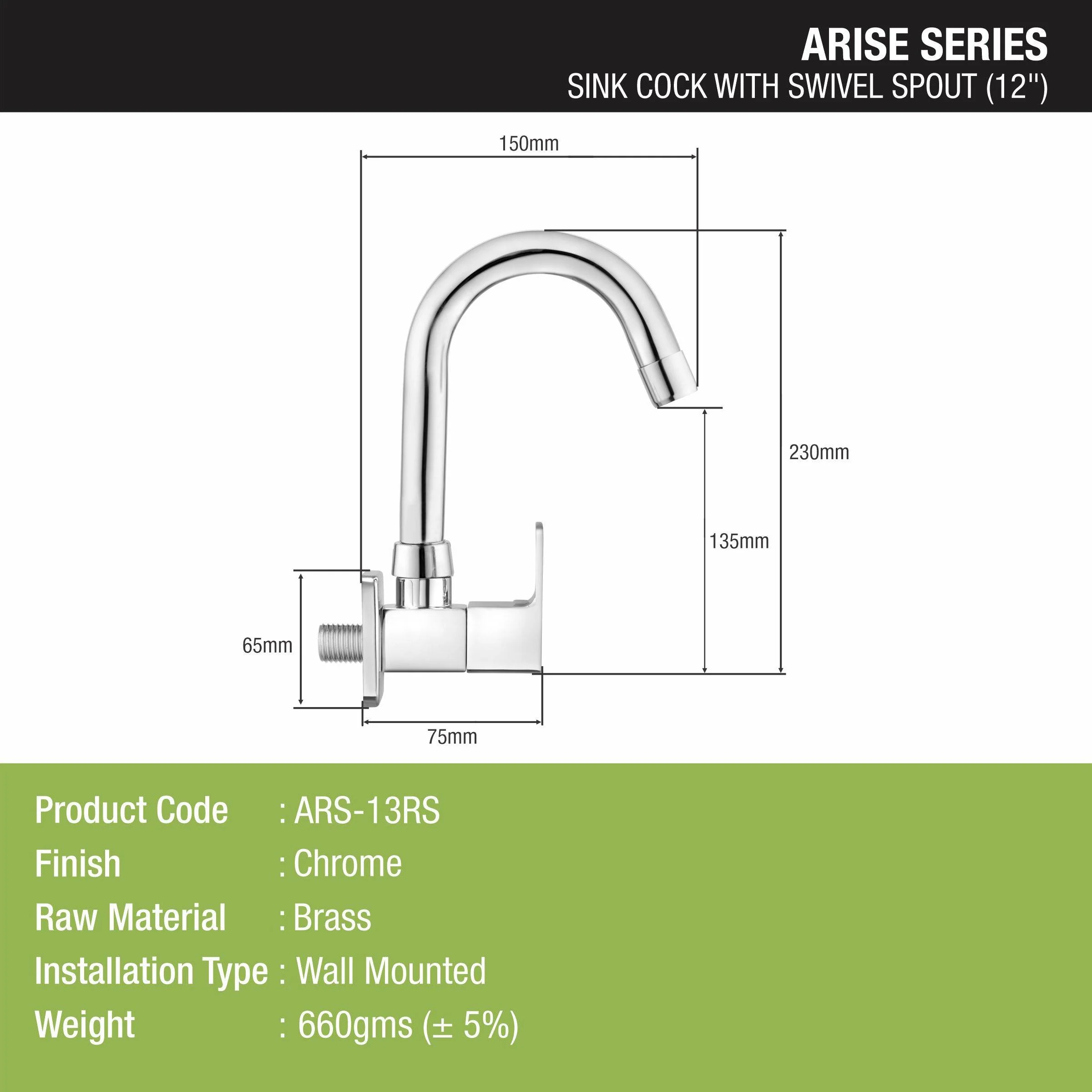 Arise Sink Tap Brass Faucet with Round Swivel Spout (12 Inches) - LIPKA - Image 2