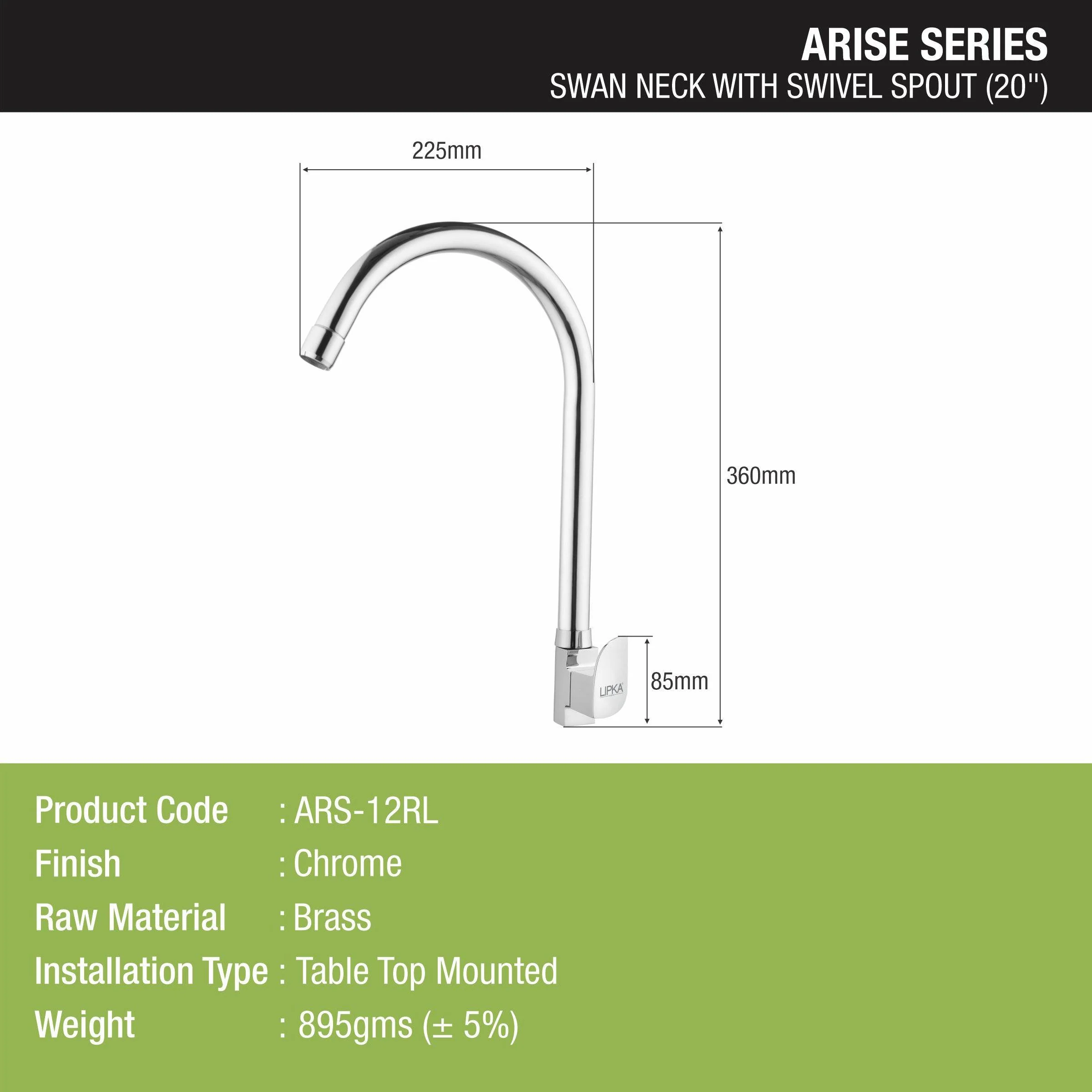 Arise Swan Neck Brass Faucet with Round Swivel Spout (20 Inches) - LIPKA - Image 2