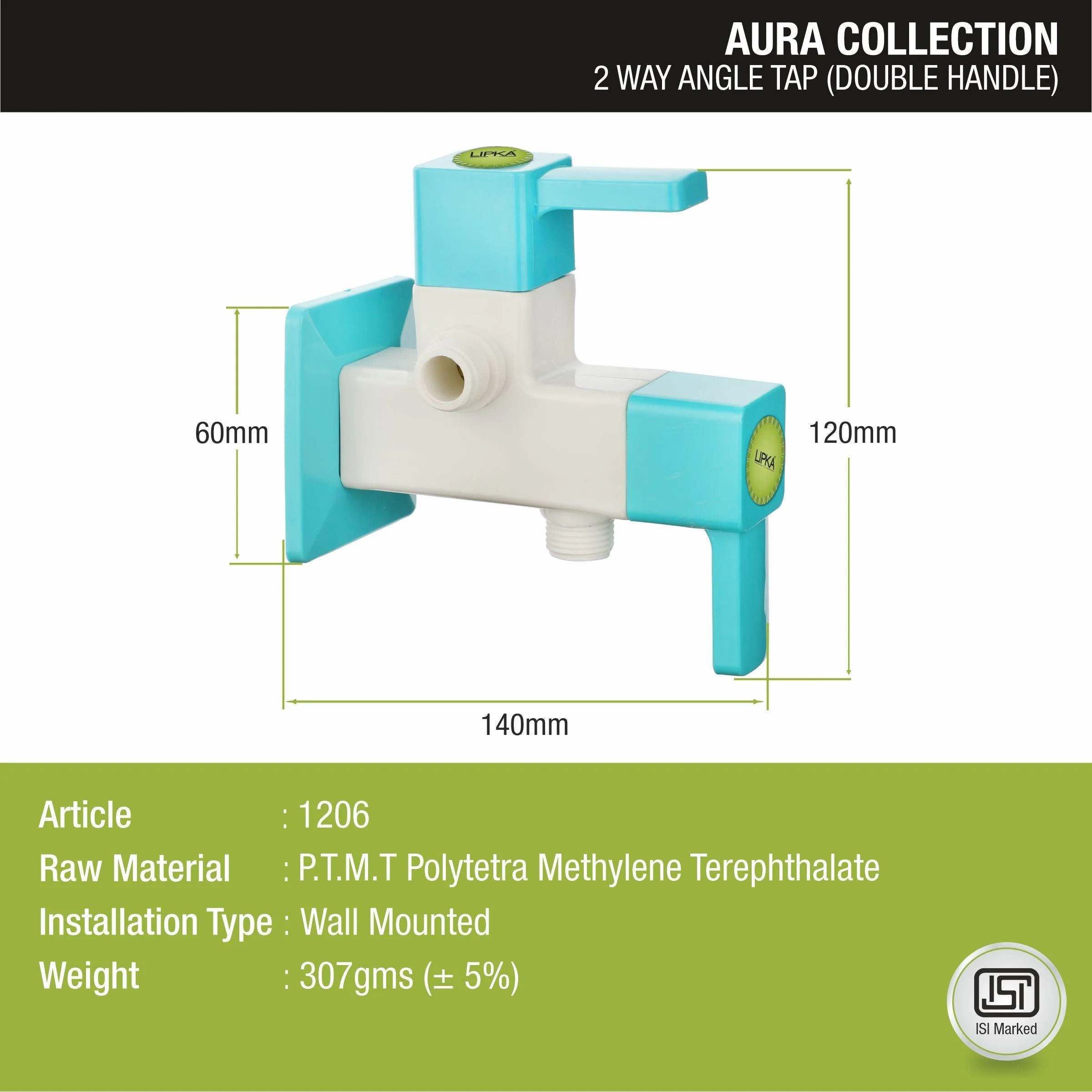 Aura Two Way Angle Valve PTMT Faucet (Double Handle) - LIPKA - Image 2