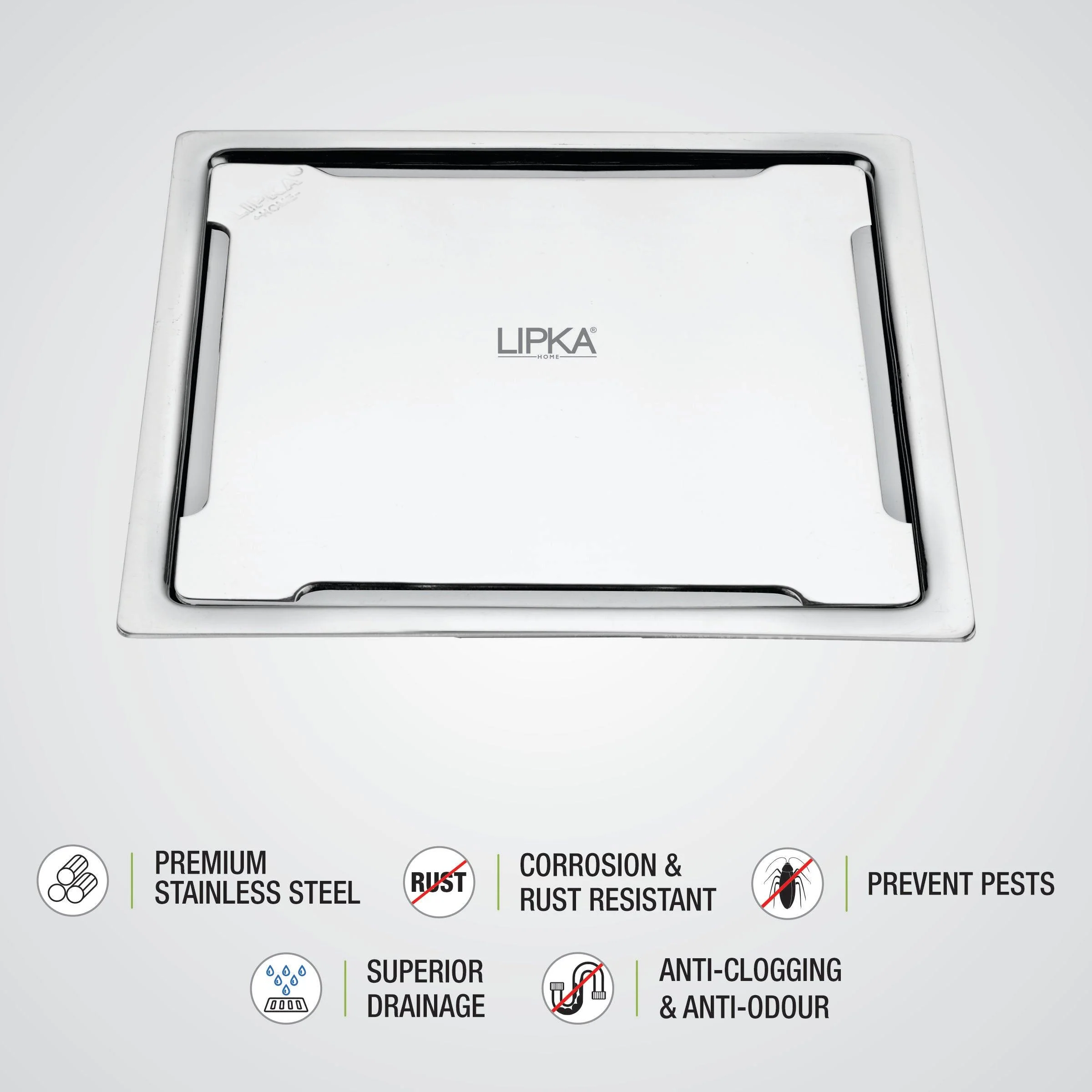 Beta Deluxe Square Flat Cut Floor Drain (5 x 5 Inches) - LIPKA - Image 3