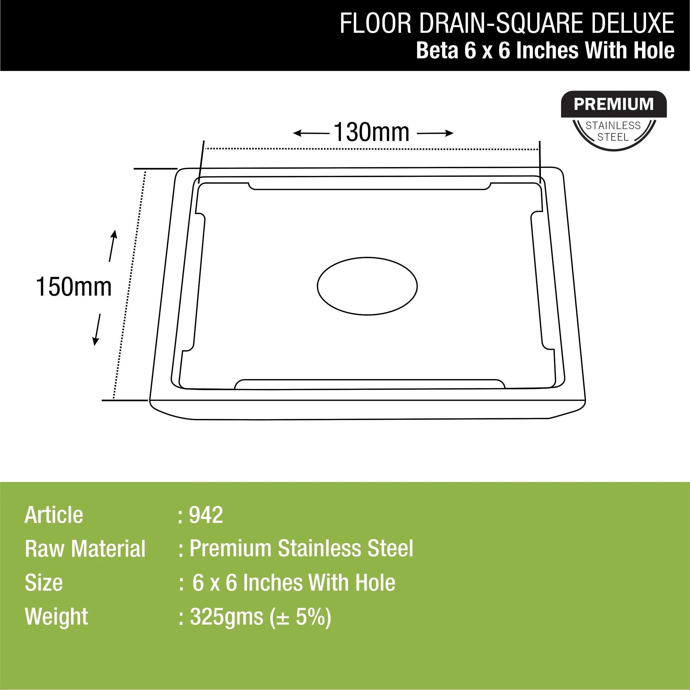 Beta Deluxe Square Floor Drain (6 x 6 Inches) with Hole - LIPKA - Image 2