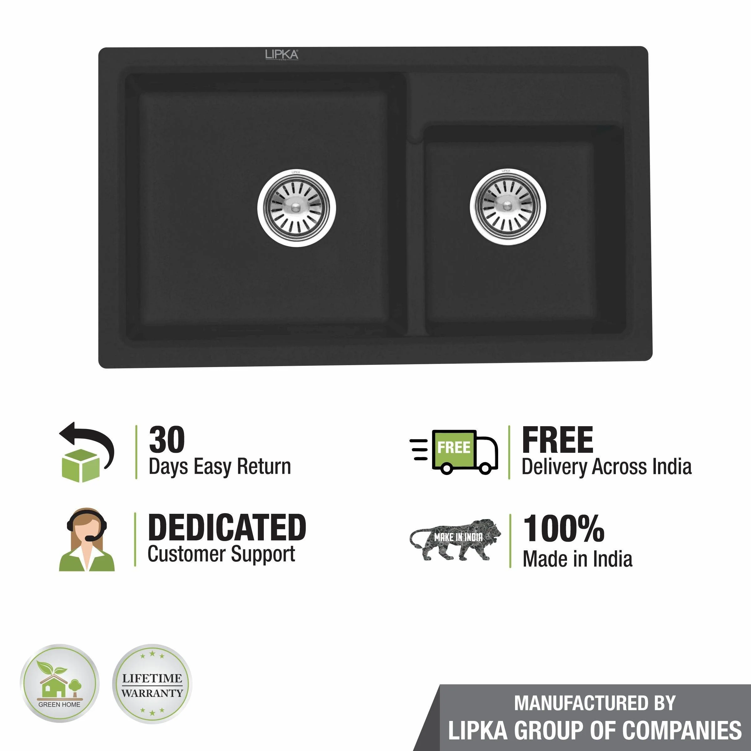 Black Quartz Double Bowl Kitchen Sink (31 x 18 x 9 Inches) - LIPKA - Image 5