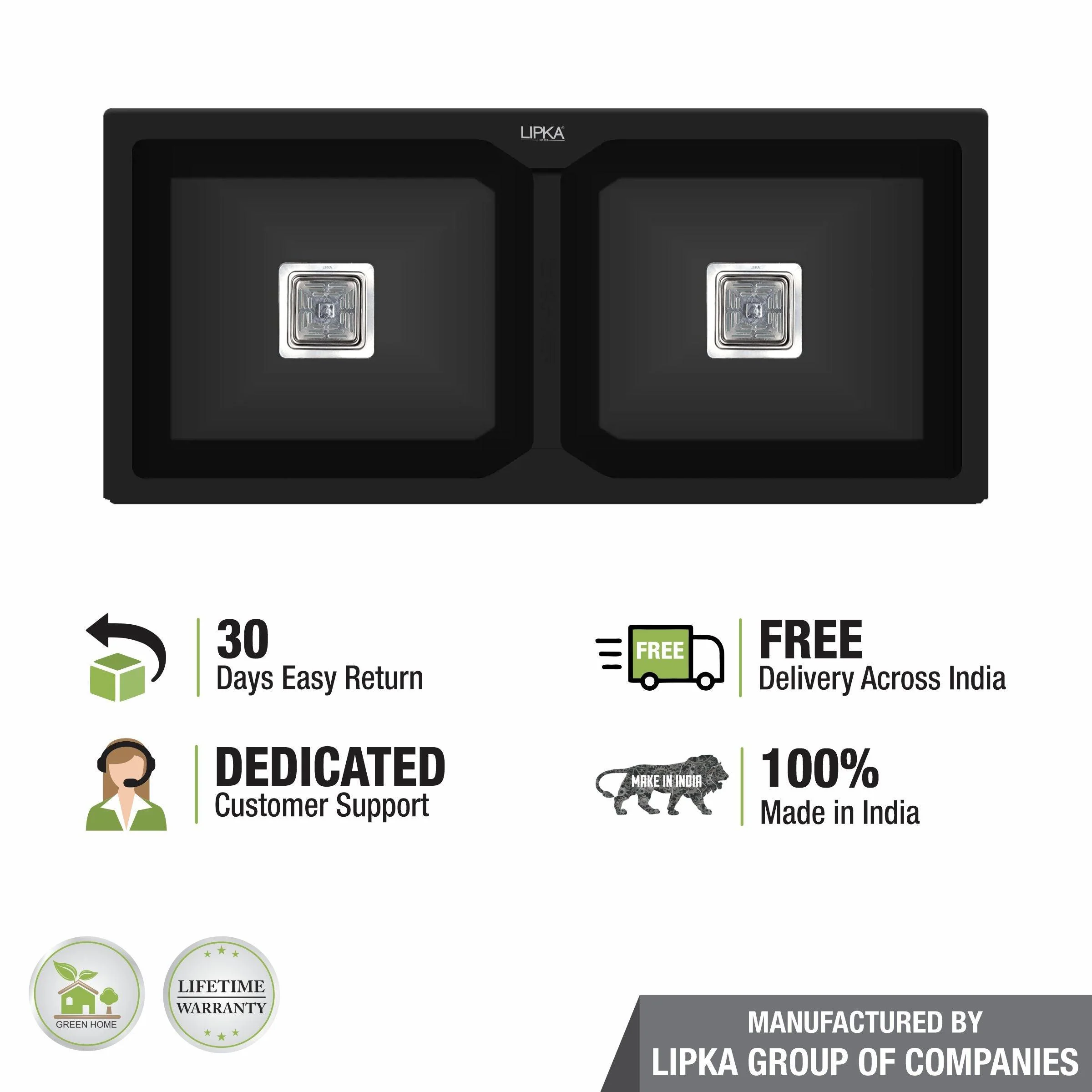Black Quartz Double Bowl Kitchen Sink (37 x 18 x 9 Inches) - LIPKA - Image 5