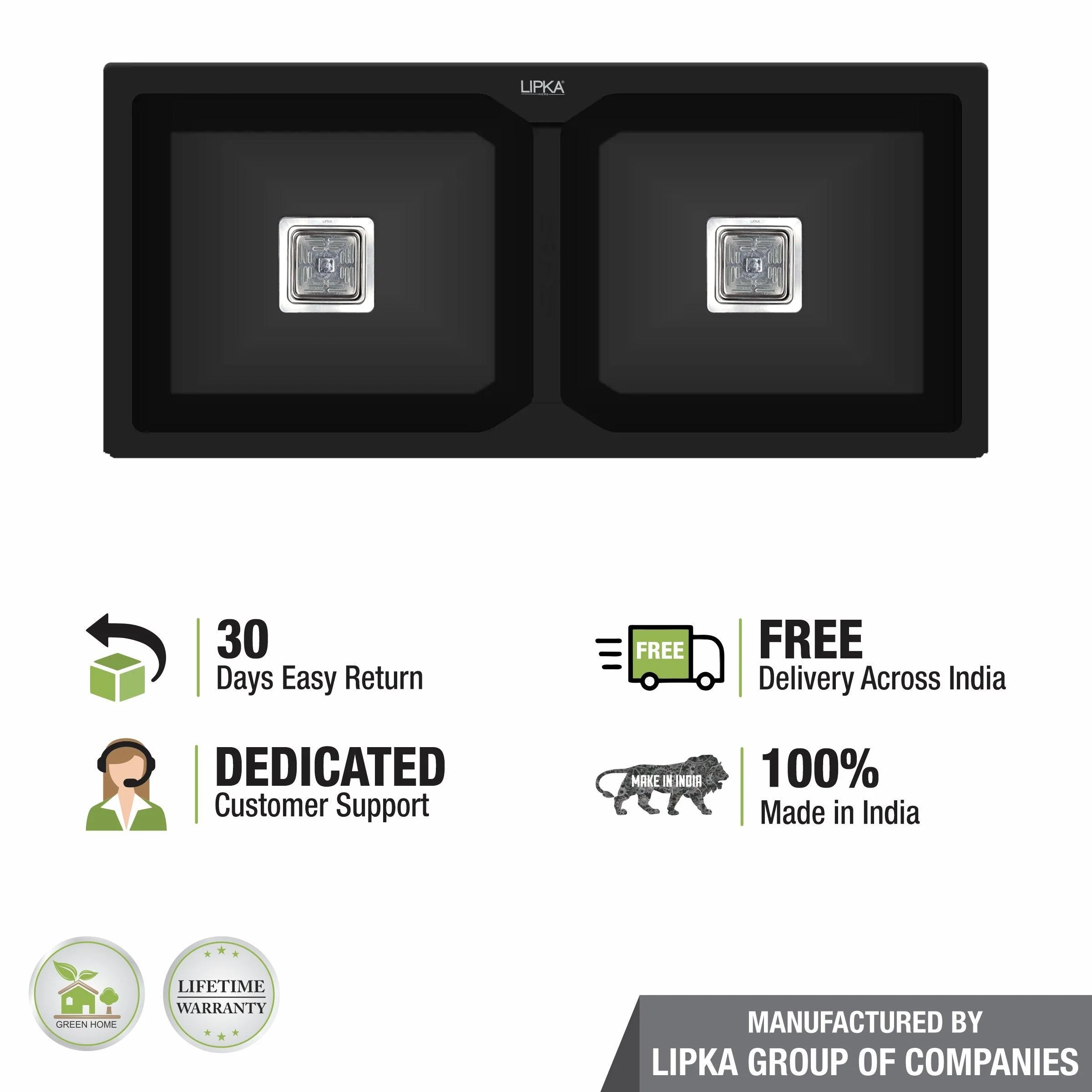 Black Quartz Double Bowl Kitchen Sink (45 x 20 x 9 Inches) - LIPKA - Image 5