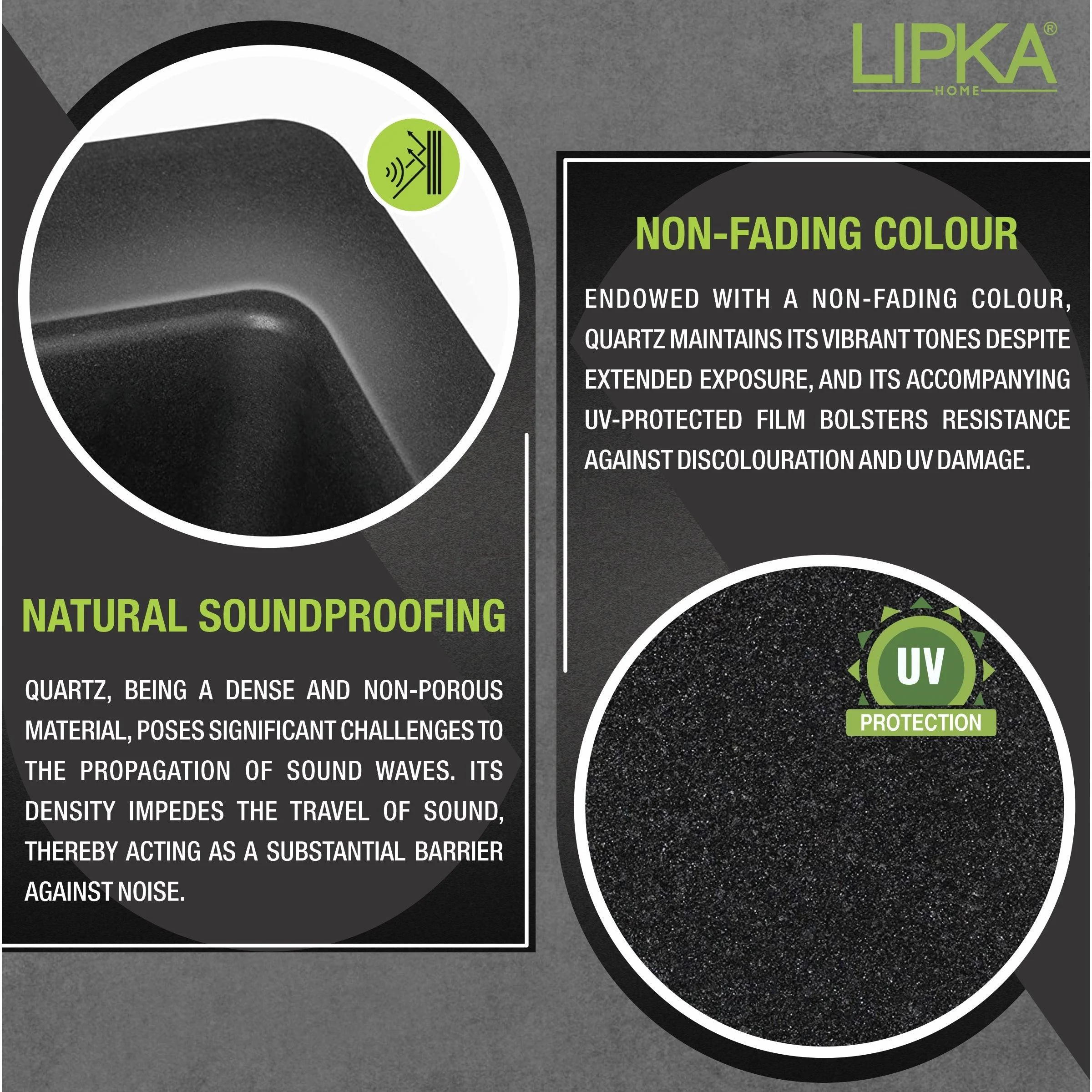 Black Quartz Single Bowl with Drainboard Kitchen Sink (36 x 18 x 9 Inches) - LIPKA - Image 4