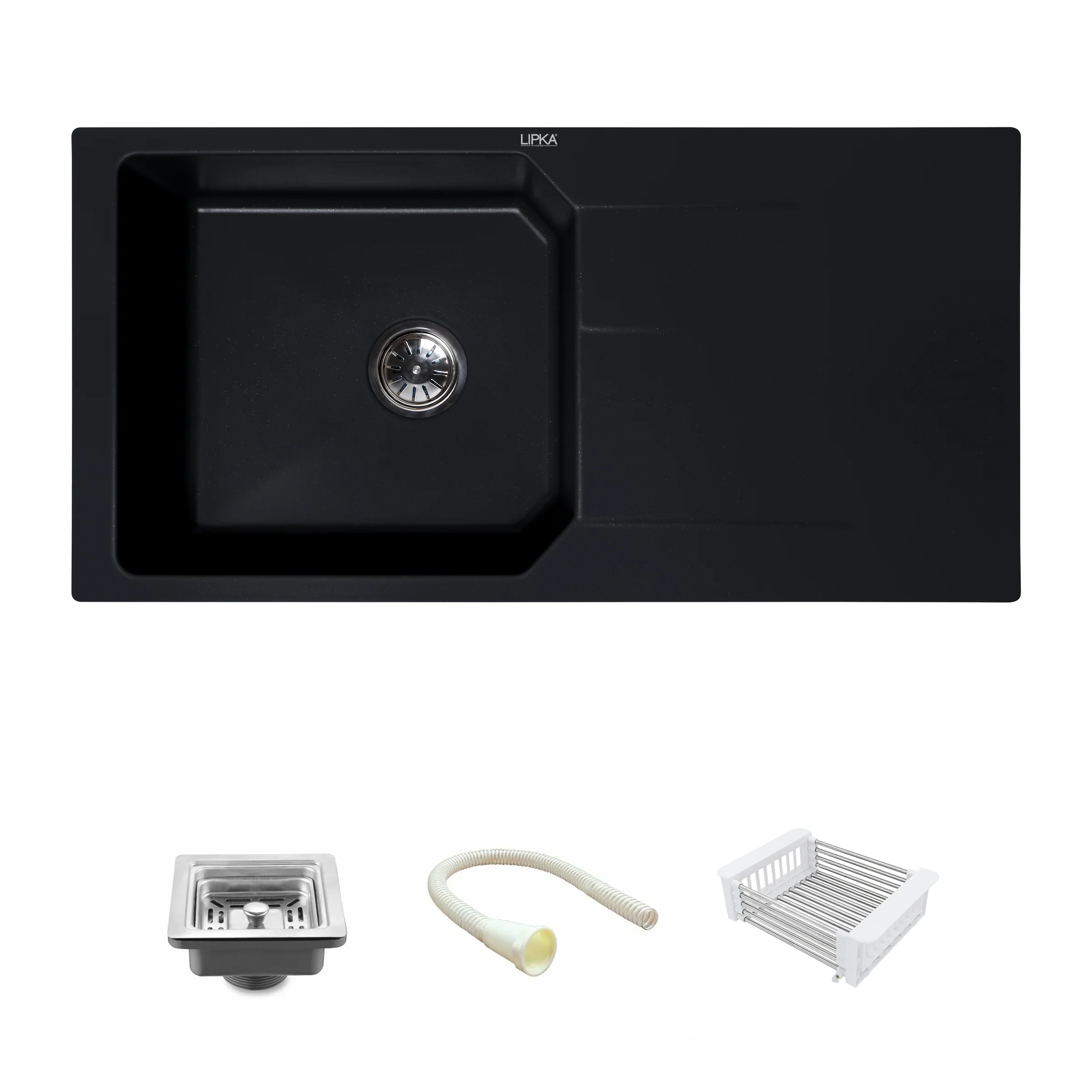 Black Quartz Single Bowl with Drainboard Kitchen Sink (39 x 20 x 9 Inches) - LIPKA - Image 2