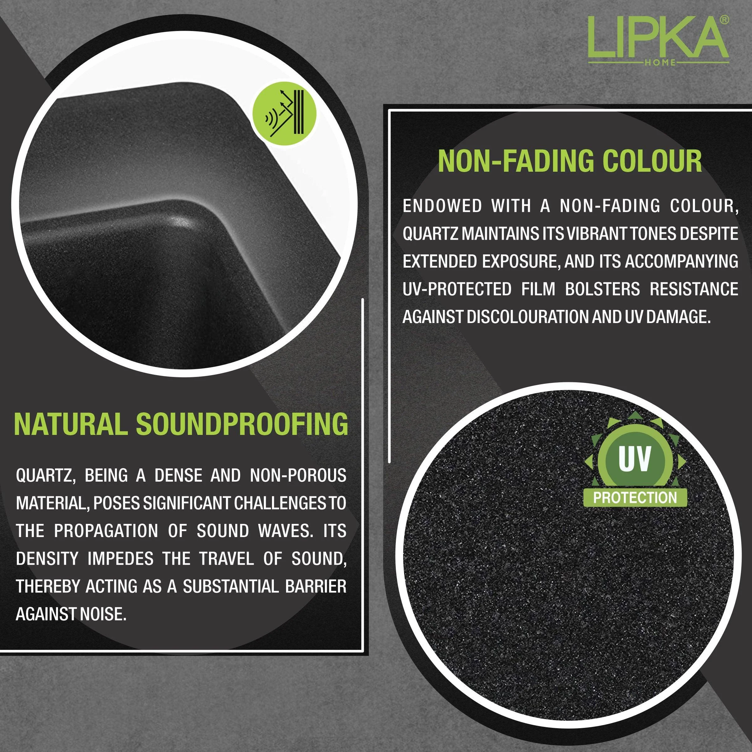 Black Quartz Single Bowl with Drainboard Kitchen Sink (39 x 20 x 9 Inches) - LIPKA - Image 4