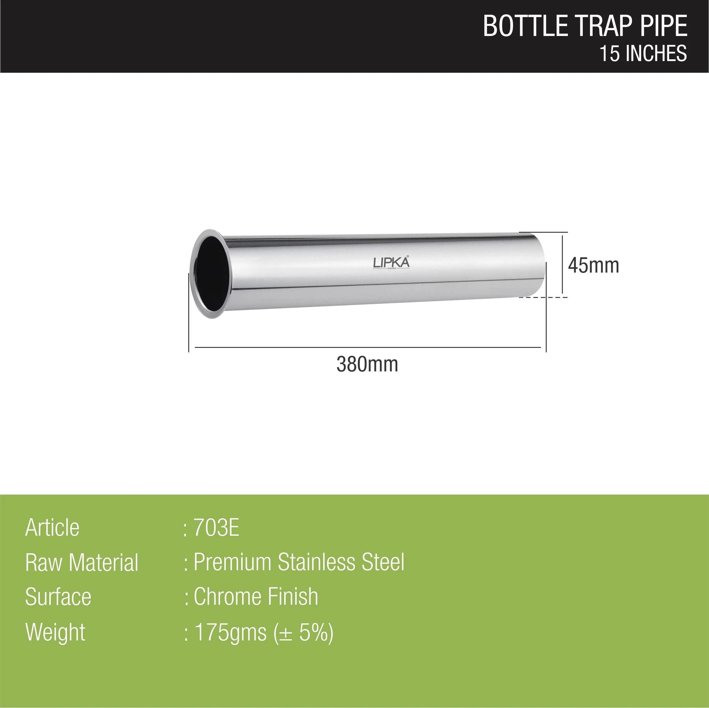 Bottle Trap Stainless Steel Pipe (15 inches) - LIPKA - Image 2