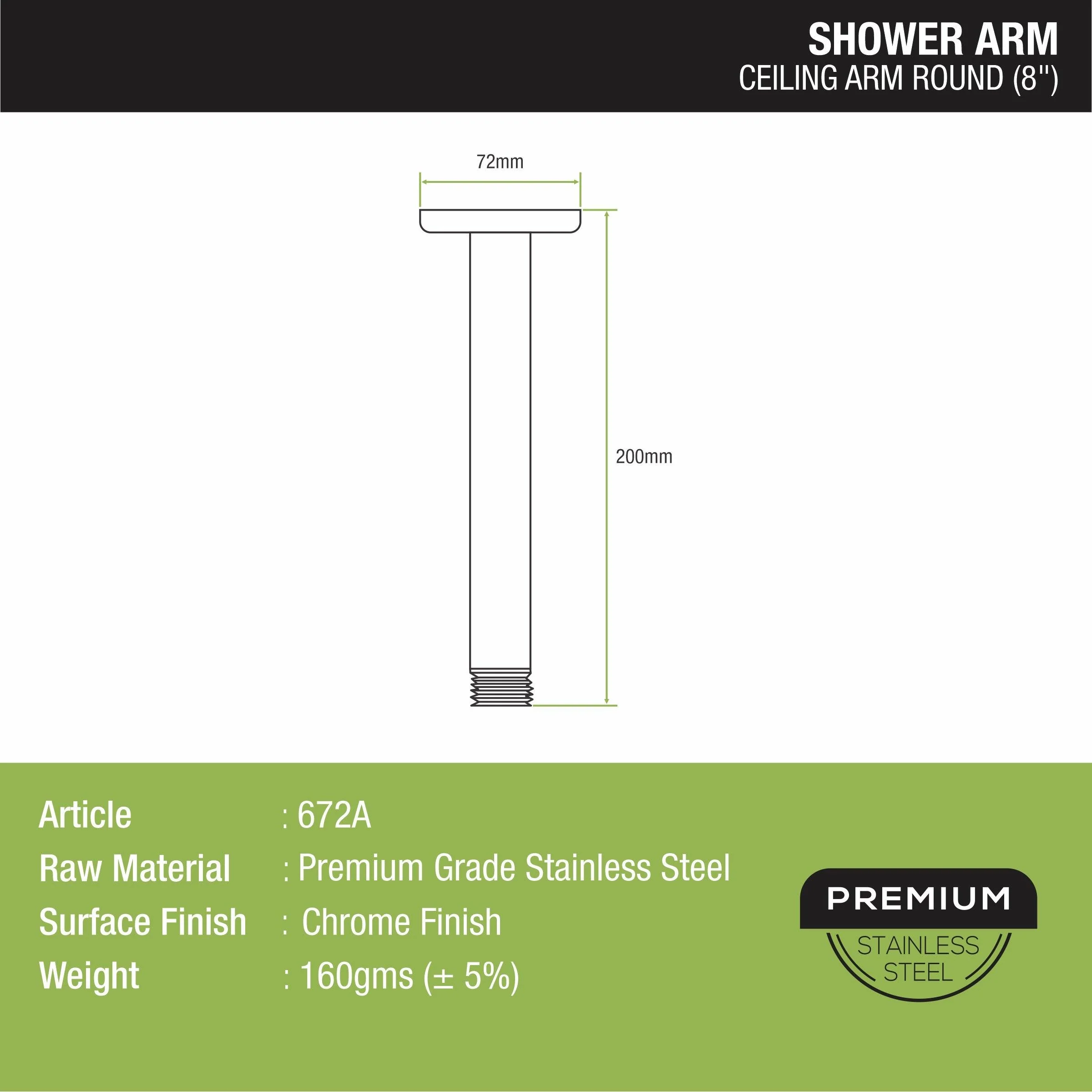 Ceiling Round Shower Arm (8 Inches) - LIPKA - Image 2