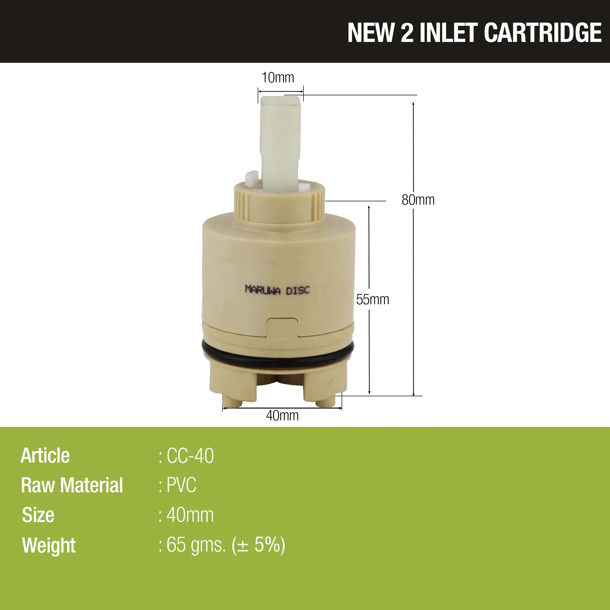 Ceramic Cartridge (40mm) for 2-Inlet Diverter - by LIPKA - Image 2