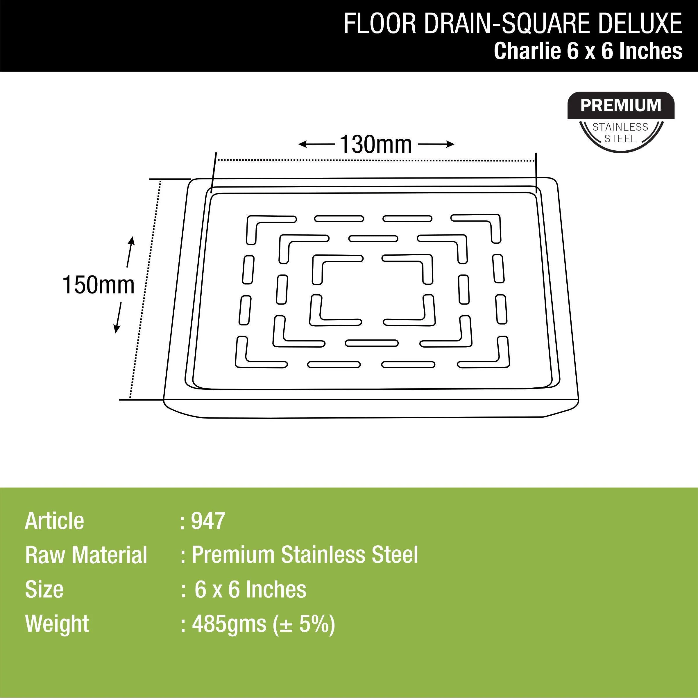 Charlie Deluxe Square Floor Drain (6 x 6 Inches) - LIPKA - Image 2