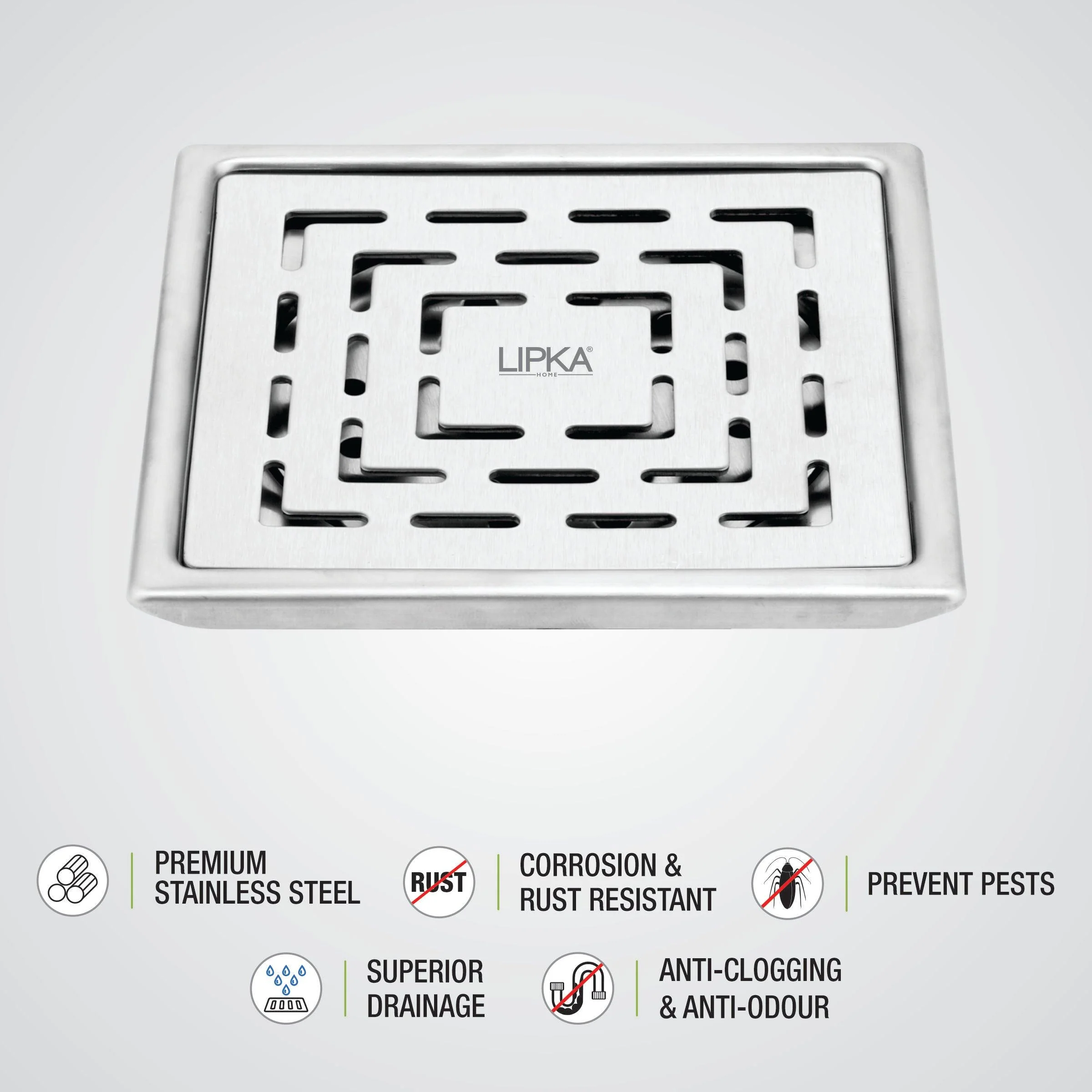 Charlie Deluxe Square Floor Drain (6 x 6 Inches) - LIPKA - Image 3