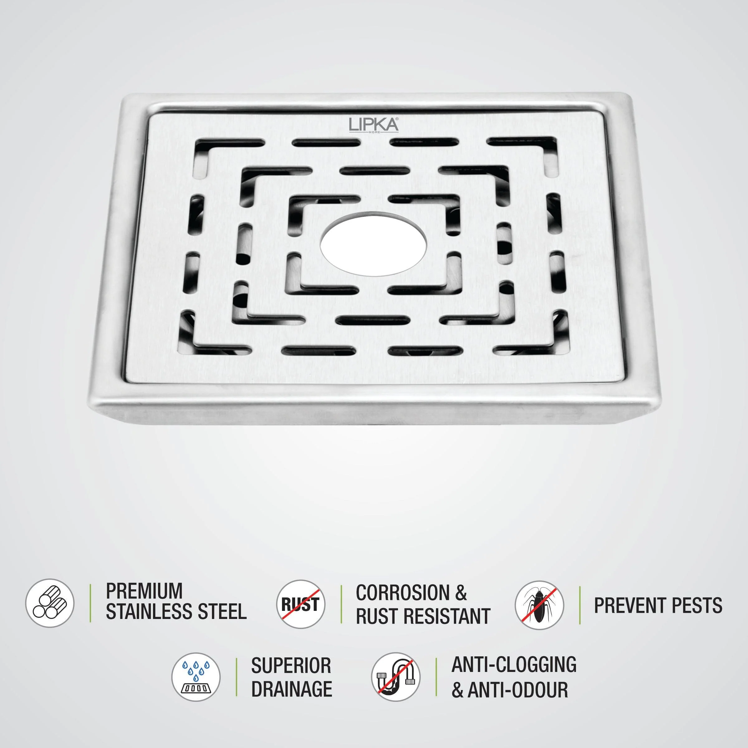 Charlie Deluxe Square Floor Drain (6 x 6 Inches) with Hole - LIPKA - Image 3