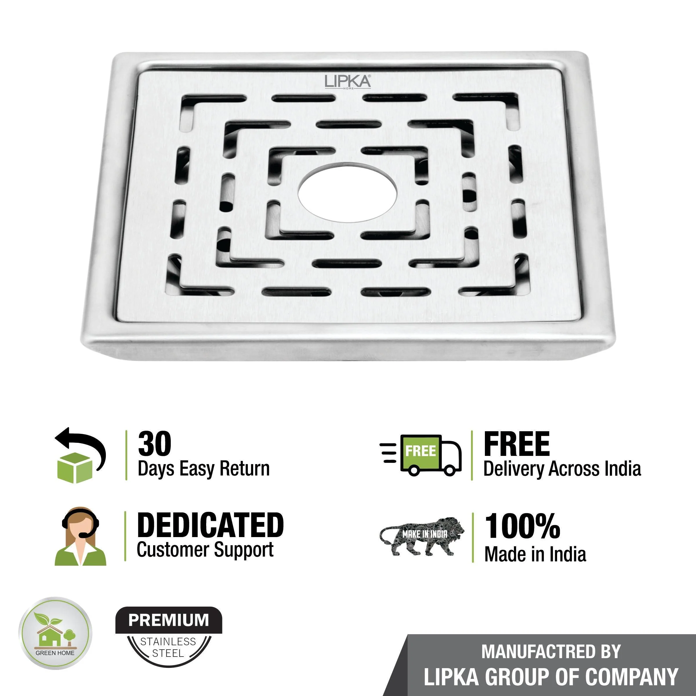 Charlie Deluxe Square Floor Drain (6 x 6 Inches) with Hole - LIPKA - Image 4