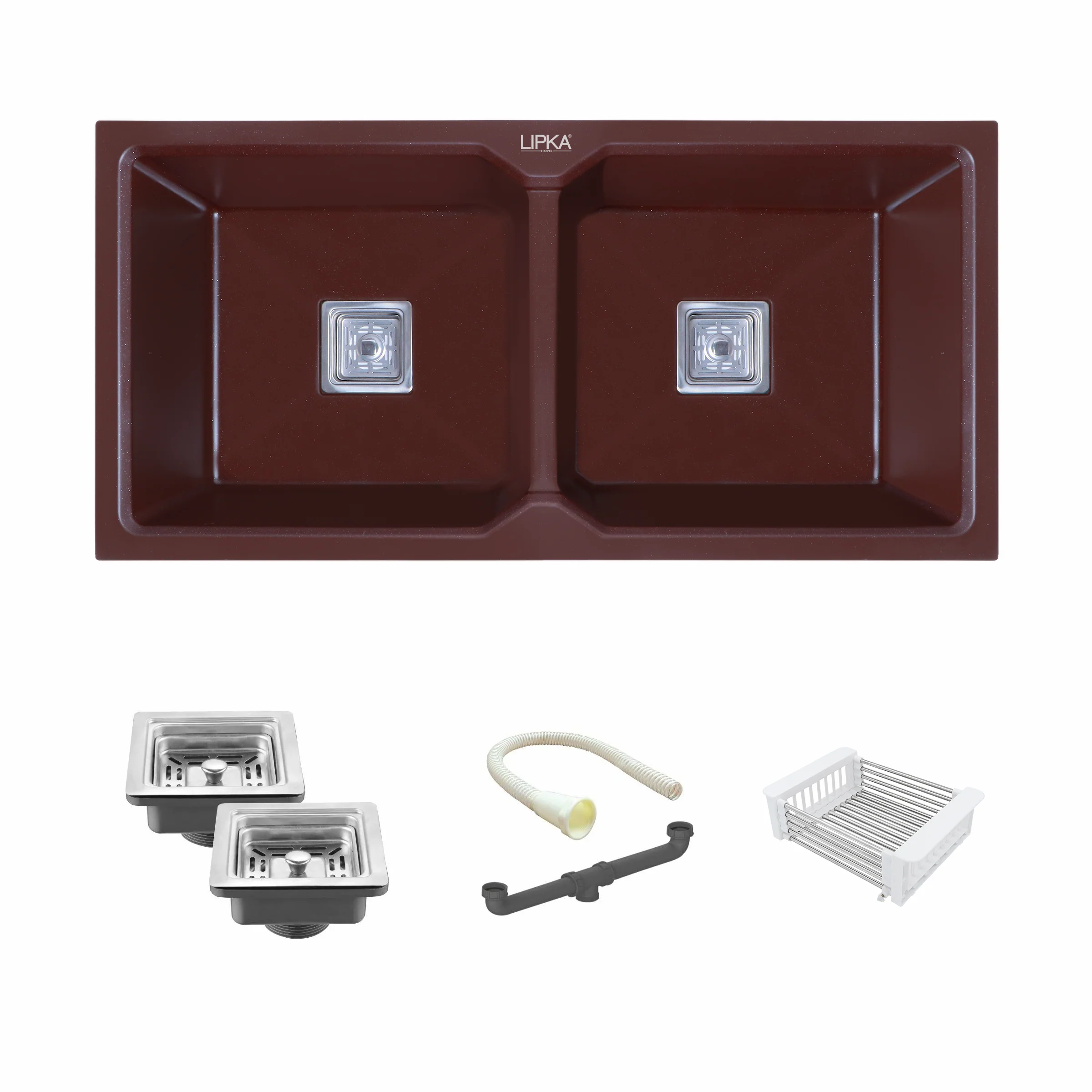 Choco Brown Quartz Double Bowl Kitchen Sink (45 x 20 x 9 Inches) - LIPKA - Image 2