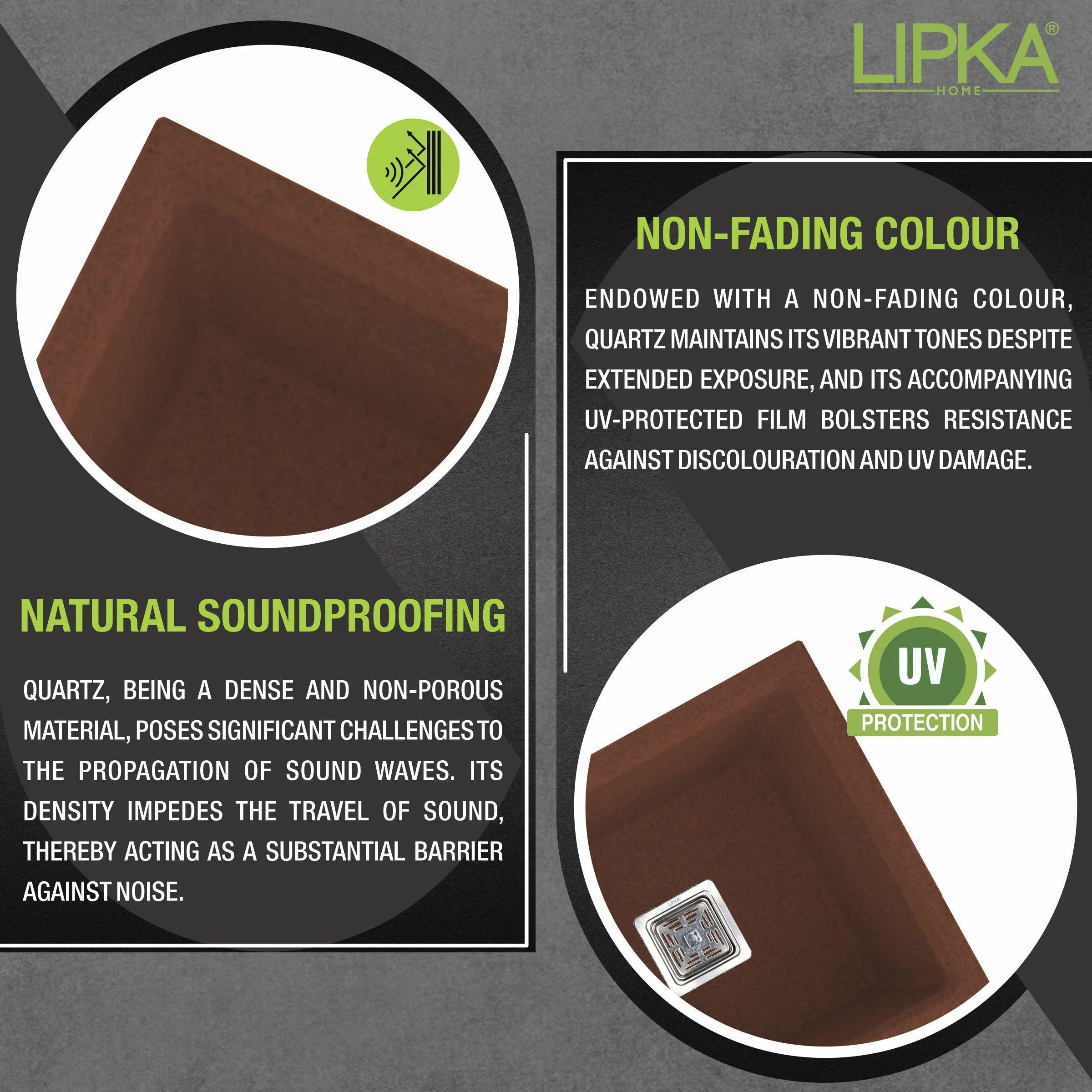 Choco Brown Quartz Double Bowl Kitchen Sink (45 x 20 x 9 Inches) - LIPKA - Image 4