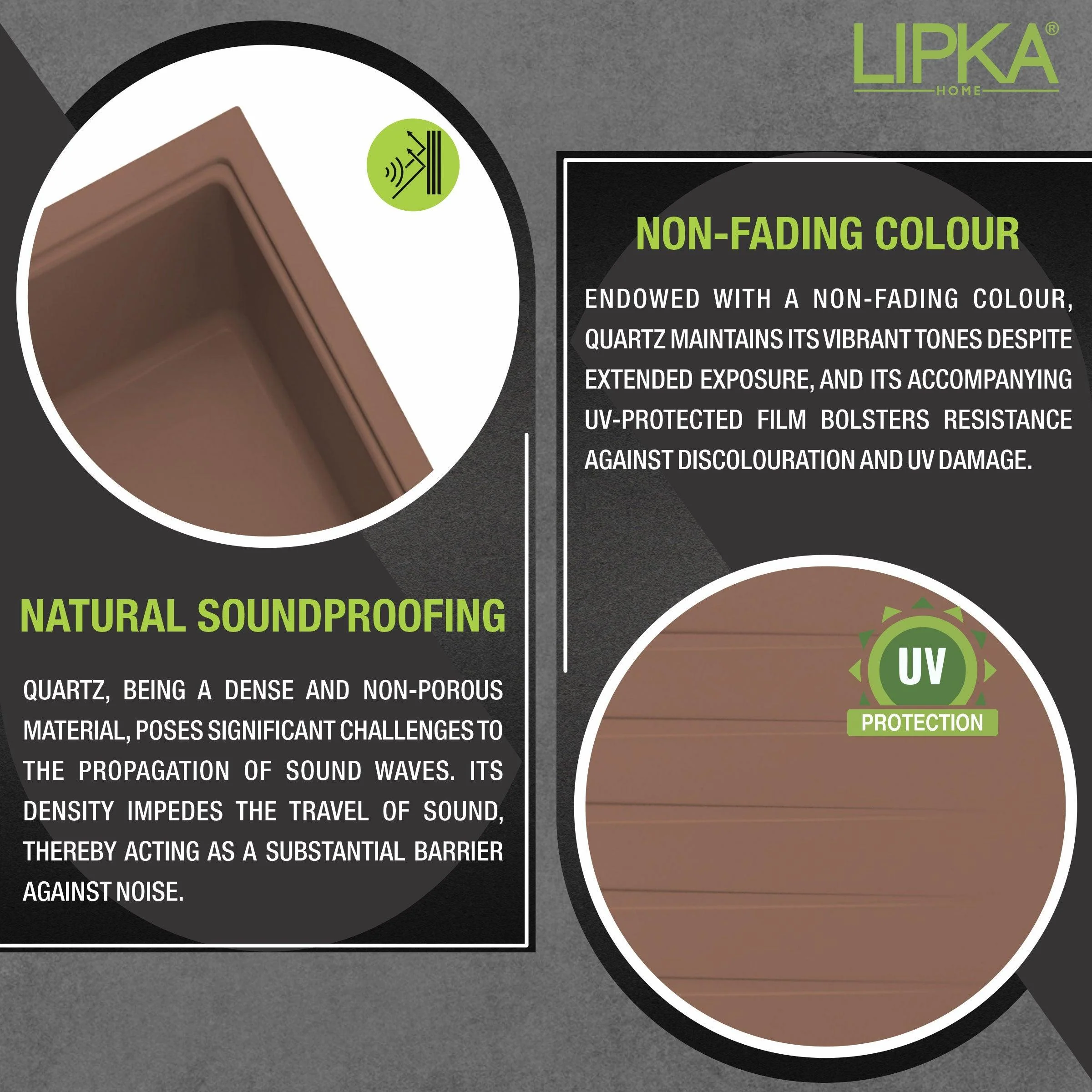 Choco Brown Quartz Double Bowl with Drainboard Kitchen Sink (45 x 20 x 9 Inches) - LIPKA - Image 4