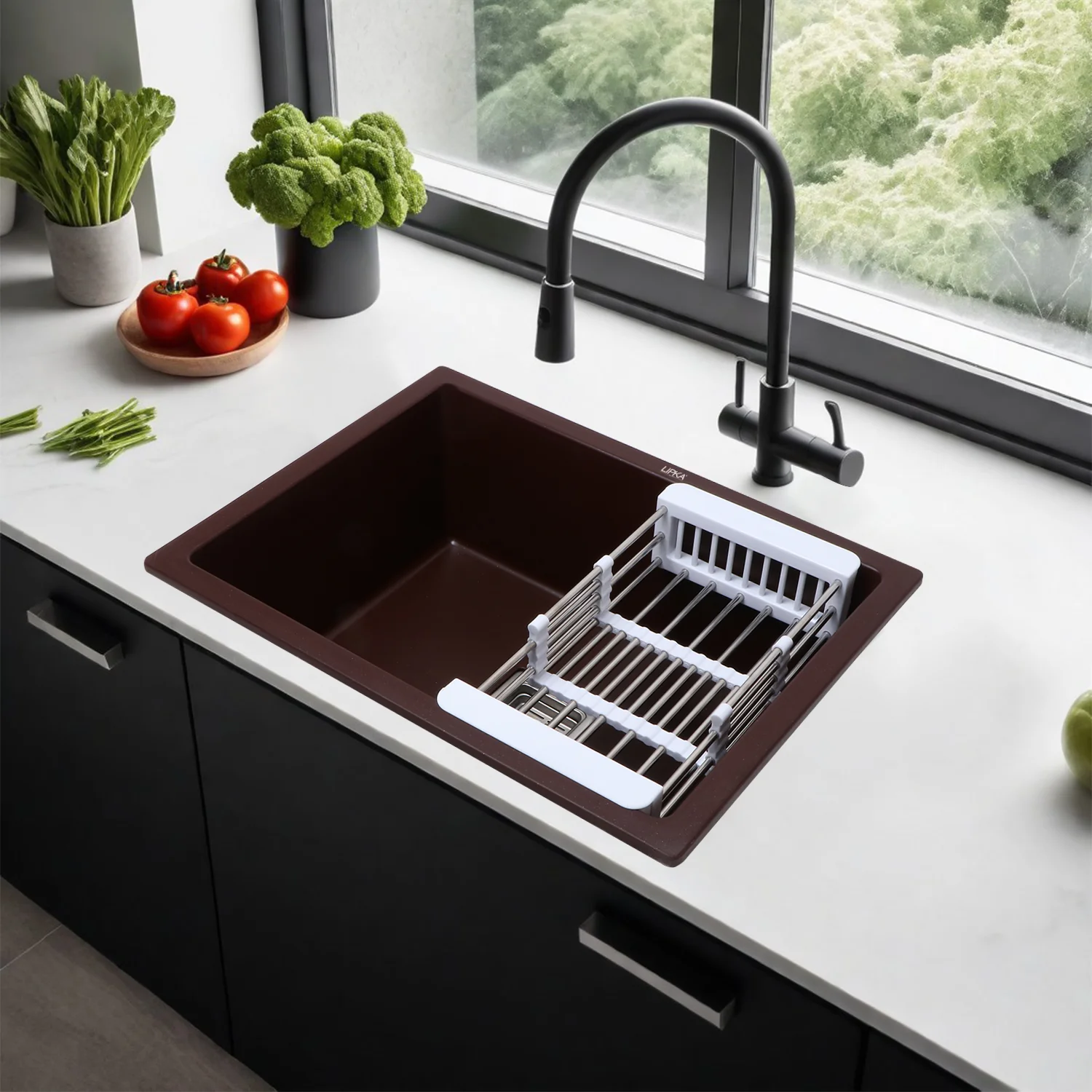 Choco Brown Quartz Single Bowl Kitchen Sink (24 x 18 x 9 Inches) - LIPKA