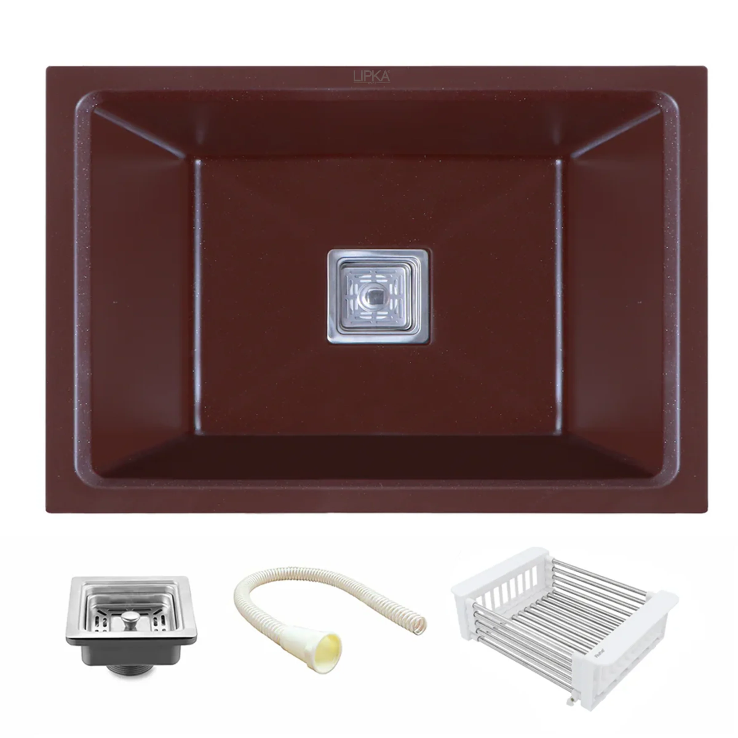 Choco Brown Quartz Single Bowl Kitchen Sink (24 x 18 x 9 Inches) - LIPKA - Image 2
