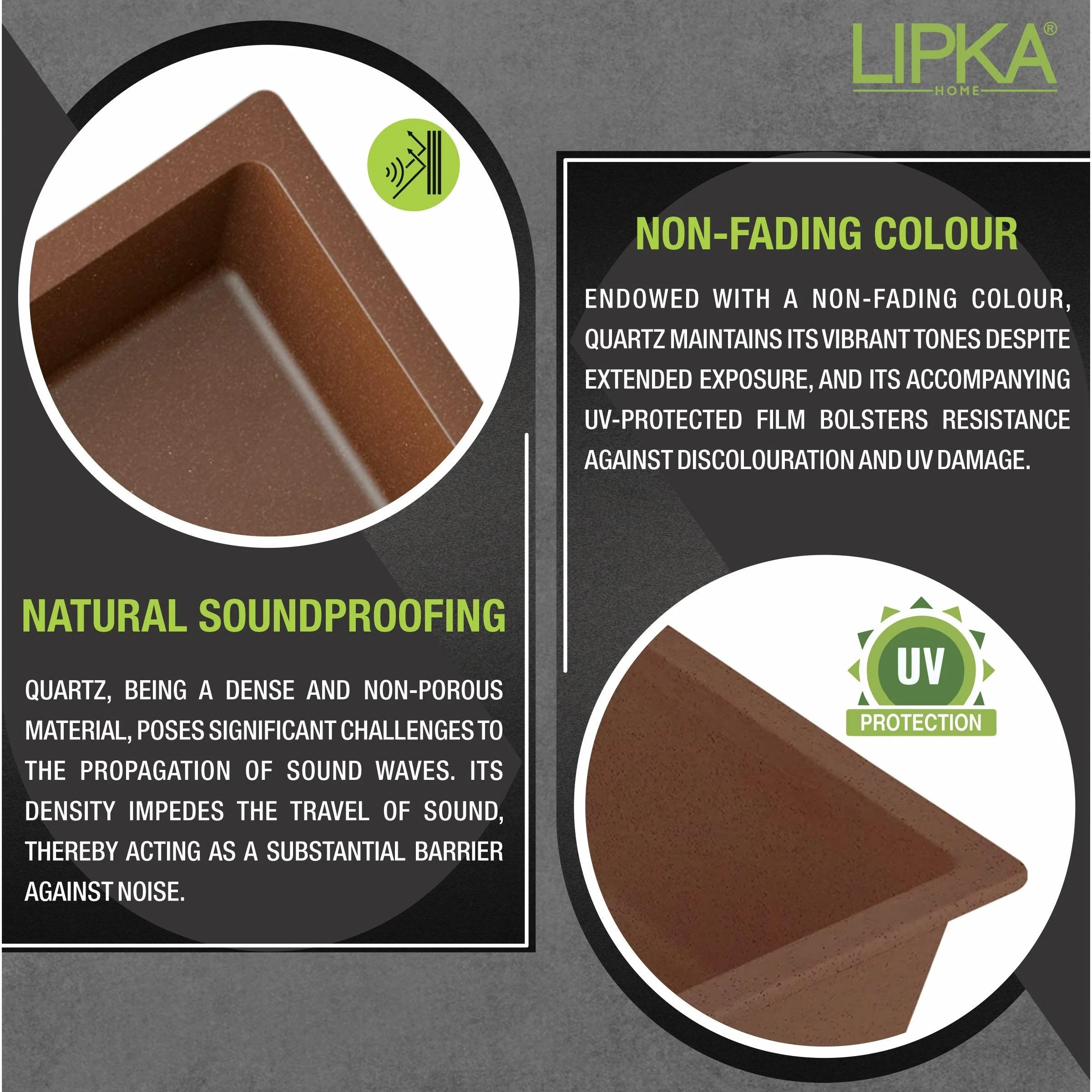 Choco Brown Quartz Single Bowl Kitchen Sink (24 x 18 x 9 Inches) - LIPKA - Image 4