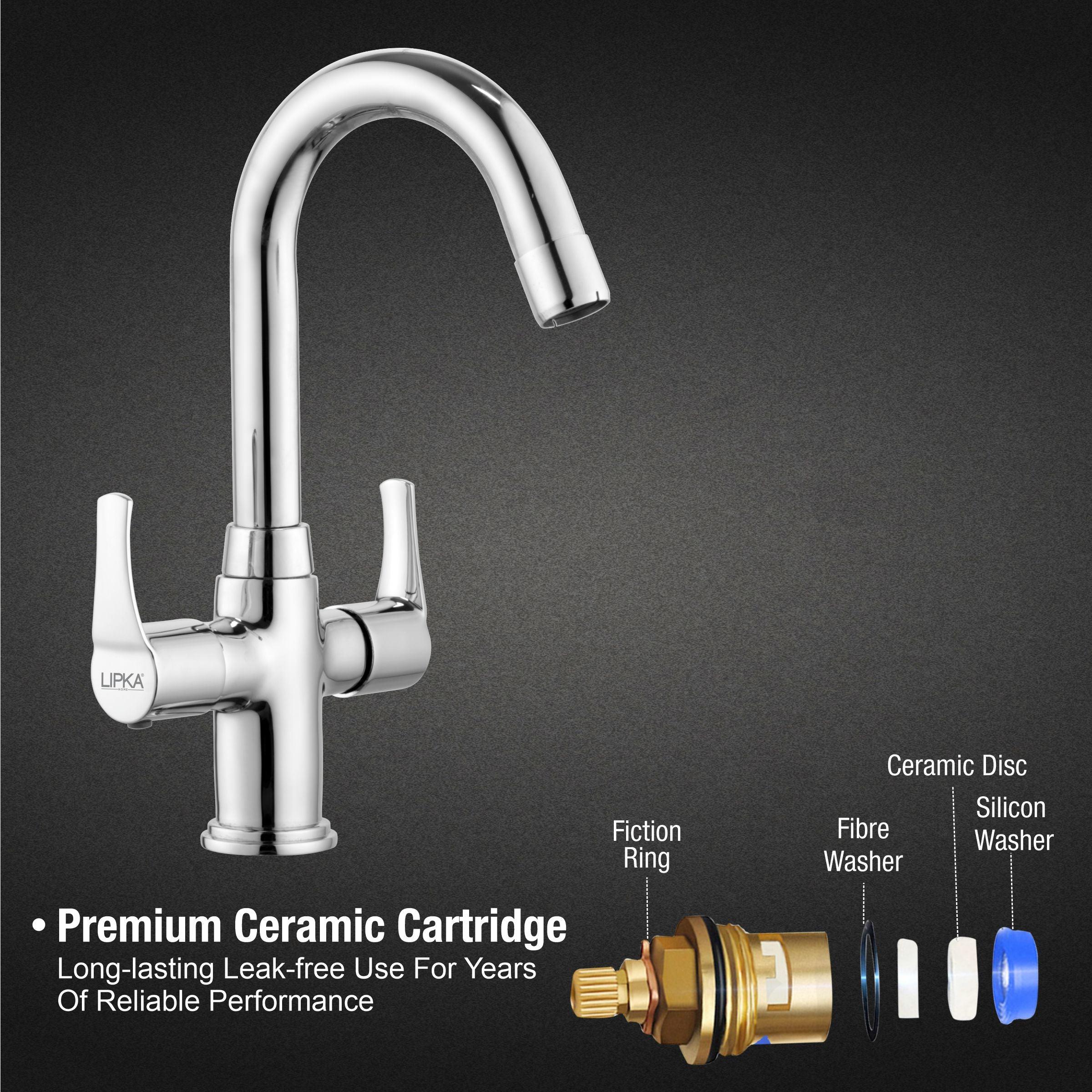 Coral Centre Hole Basin Mixer Brass Faucet with Round Swivel Spout (12 Inches) - LIPKA - Image 3