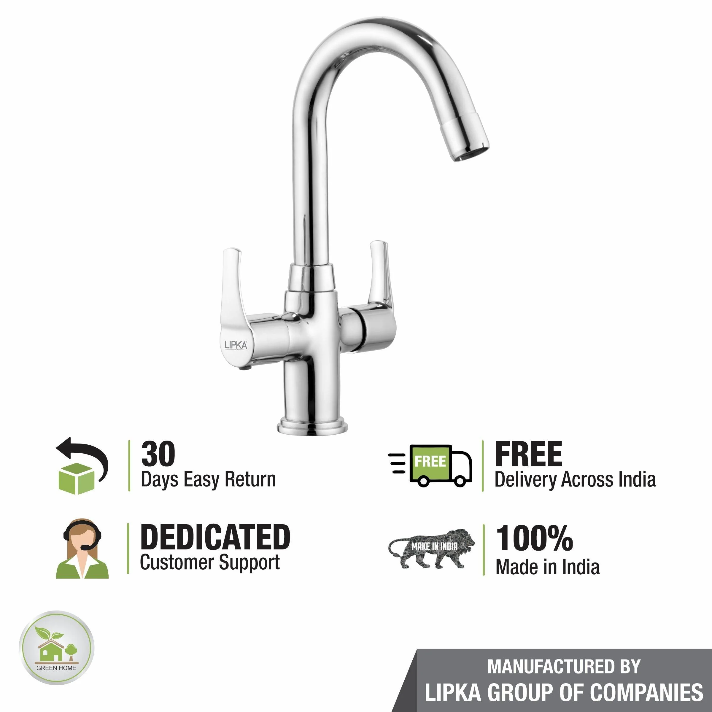 Coral Centre Hole Basin Mixer Brass Faucet with Round Swivel Spout (12 Inches) - LIPKA - Image 6
