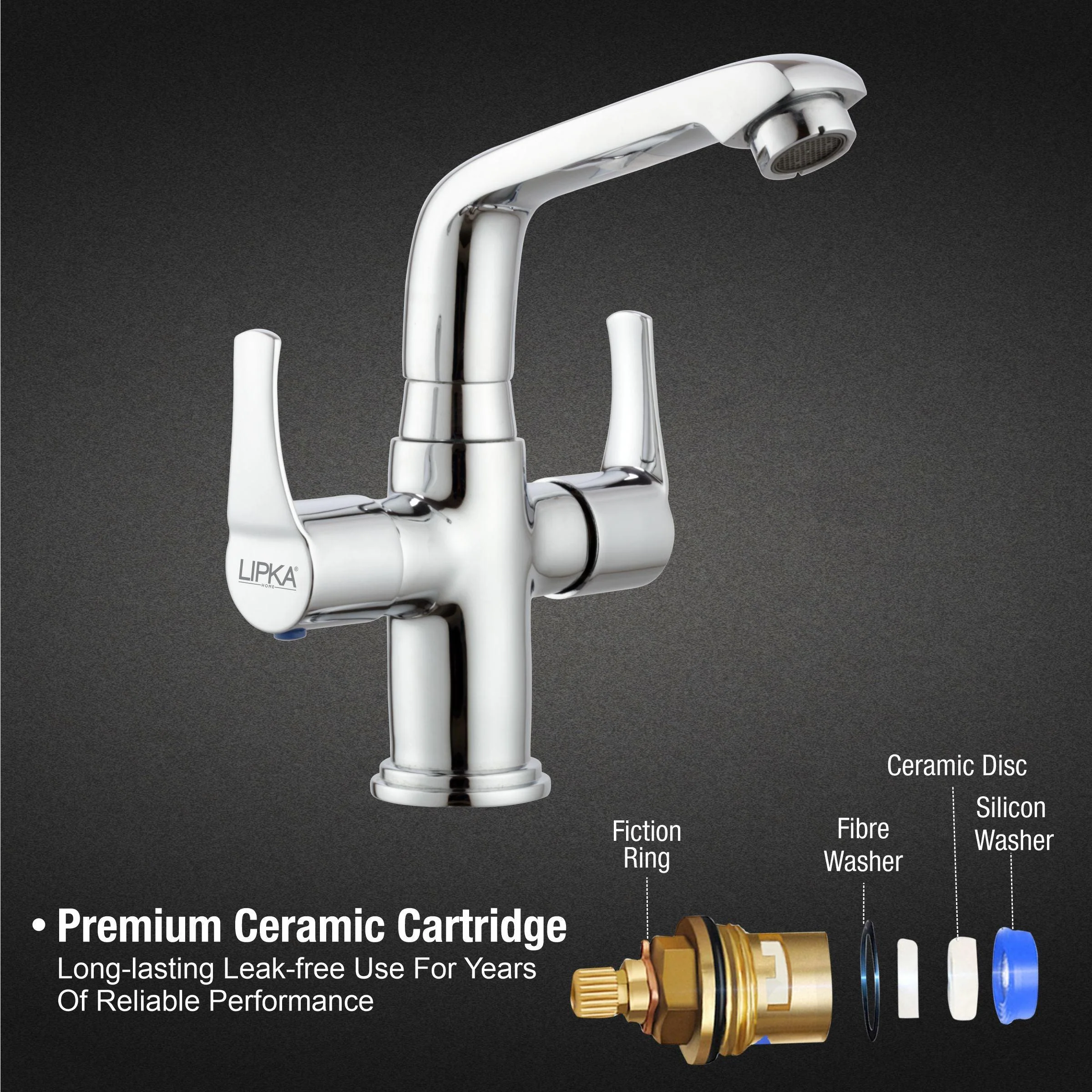 Coral Centre Hole Basin Mixer Brass Faucet with Swivel Spout - LIPKA - Image 3