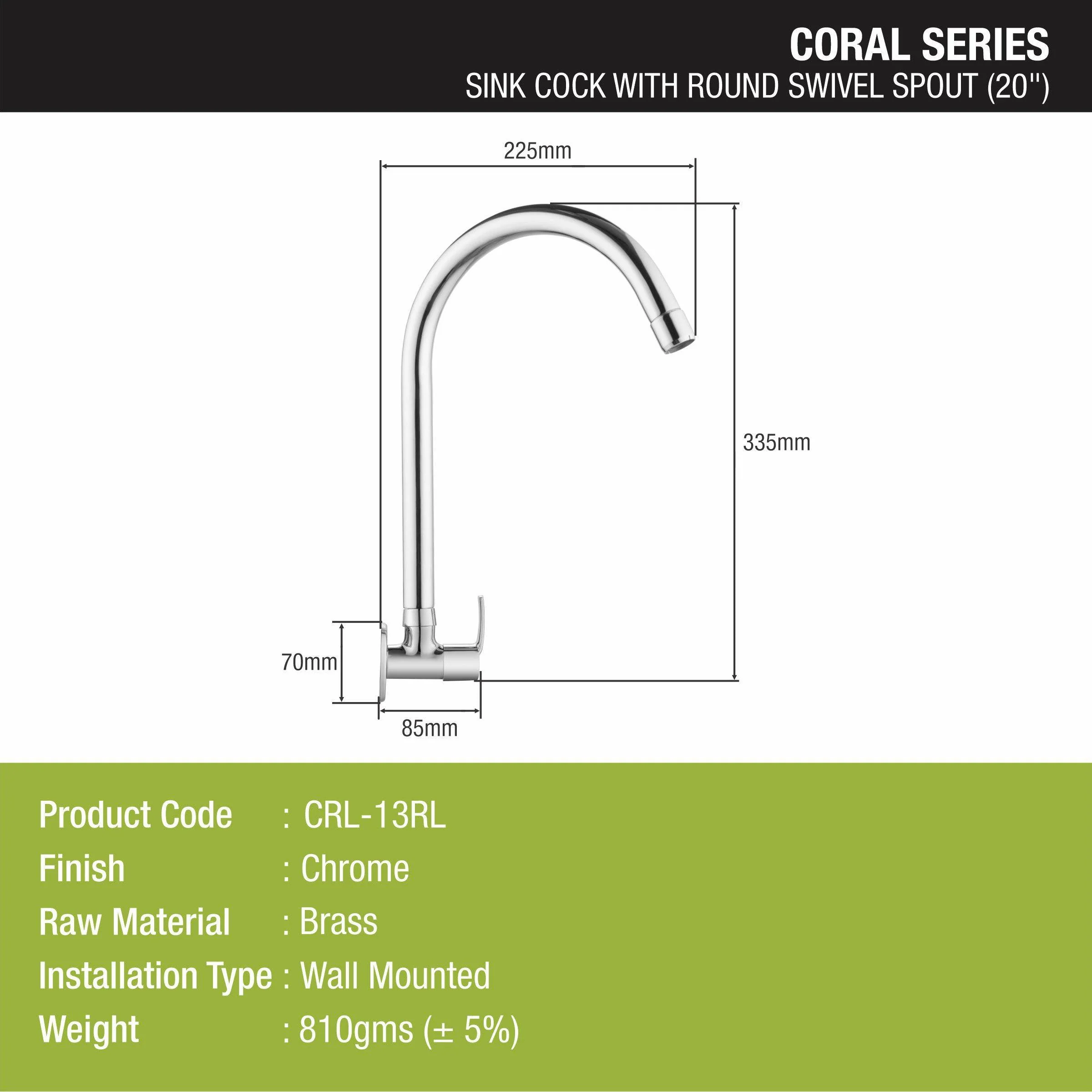 Coral Sink Tap Brass Faucet with Round Swivel Spout (20 Inches) - LIPKA - Image 2
