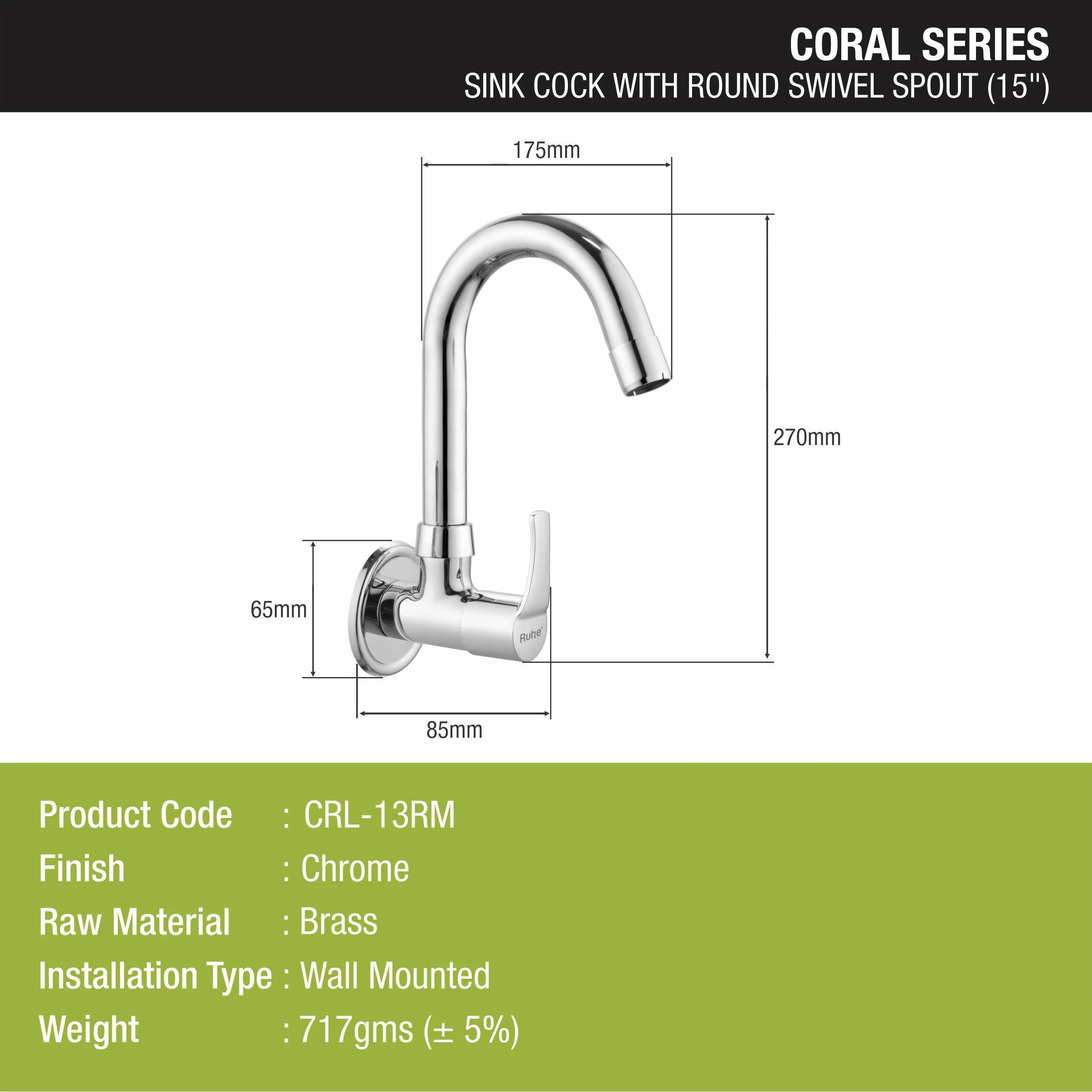 Coral Sink Tap Brass Faucet with Round Swivel Spout (15 Inches) - LIPKA - Image 2