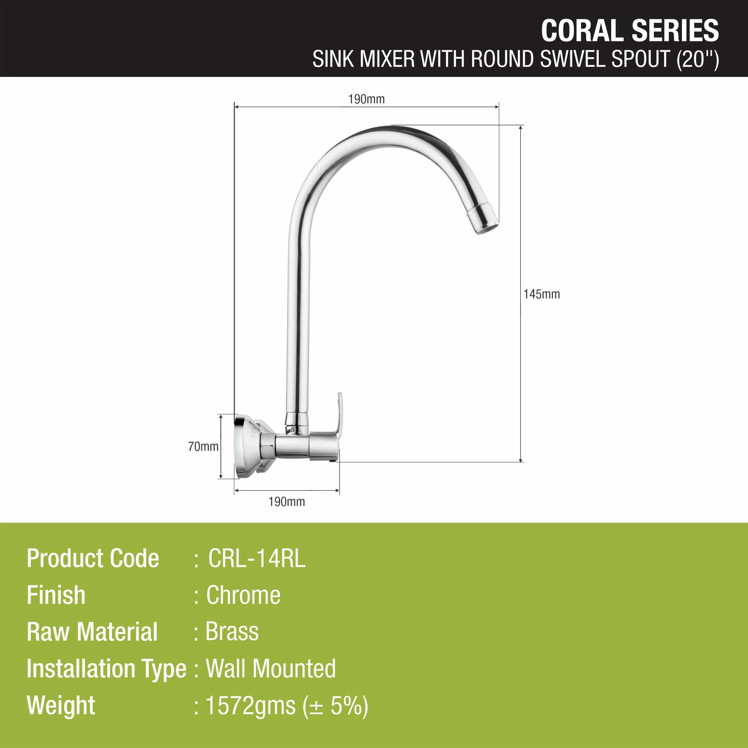 Coral  Sink Mixer Brass Faucet with Round Swivel Spout (20 Inches) - LIPKA - Image 2