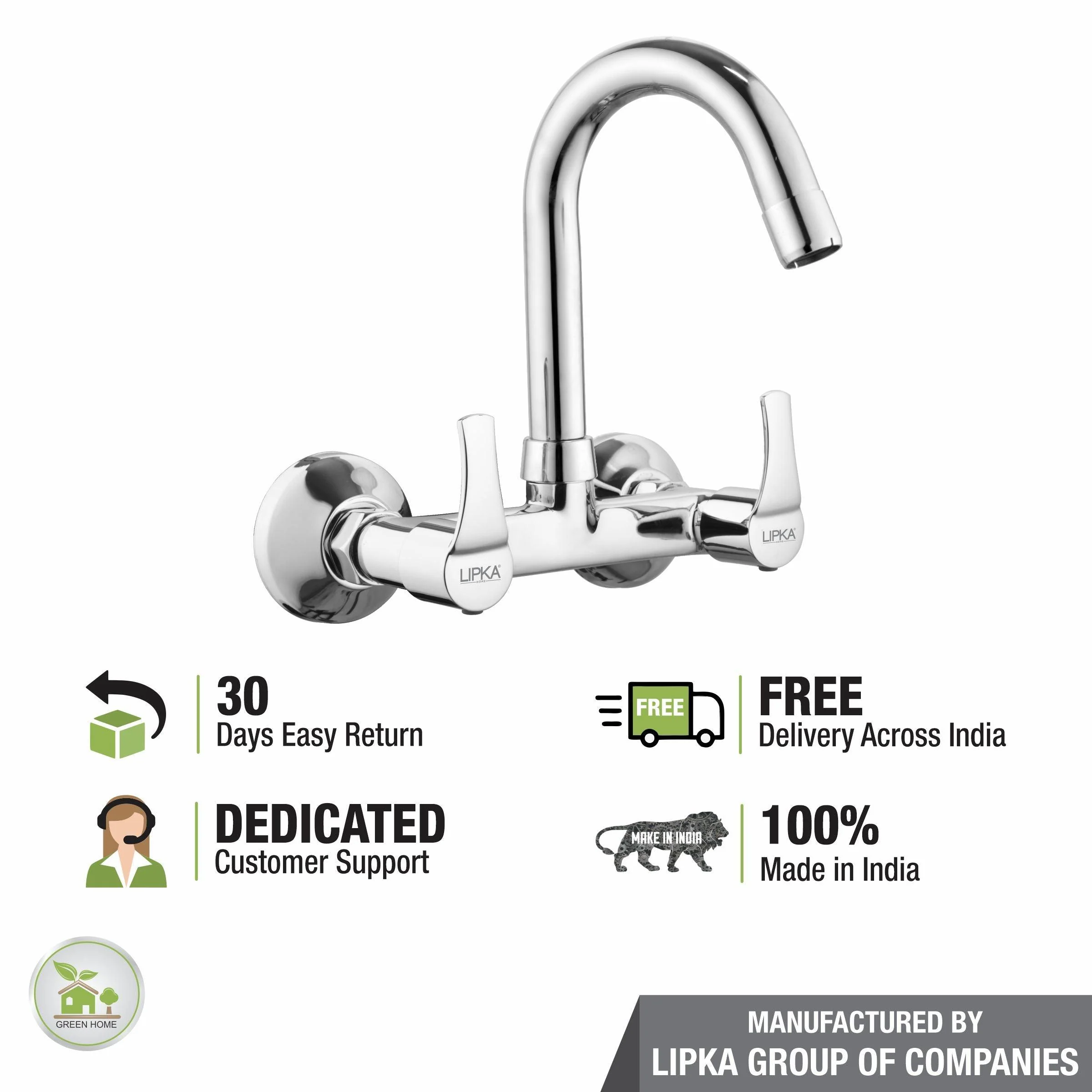 Coral Sink Mixer Brass Faucet with Round Swivel Spout (12 Inches) - LIPKA - Image 6