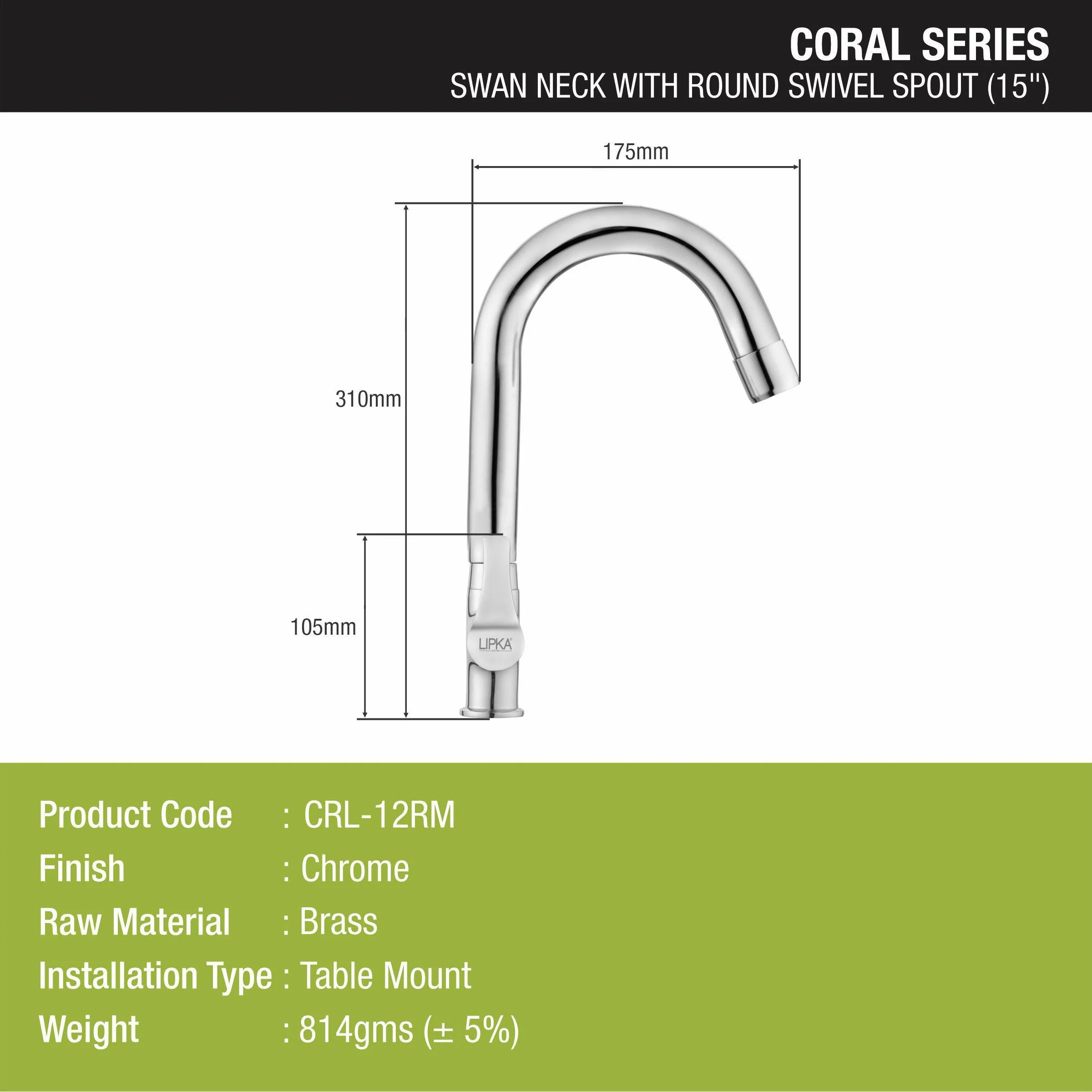 Coral Swan Neck Brass Faucet with Round Swivel Spout (15 Inches) - LIPKA - Image 2